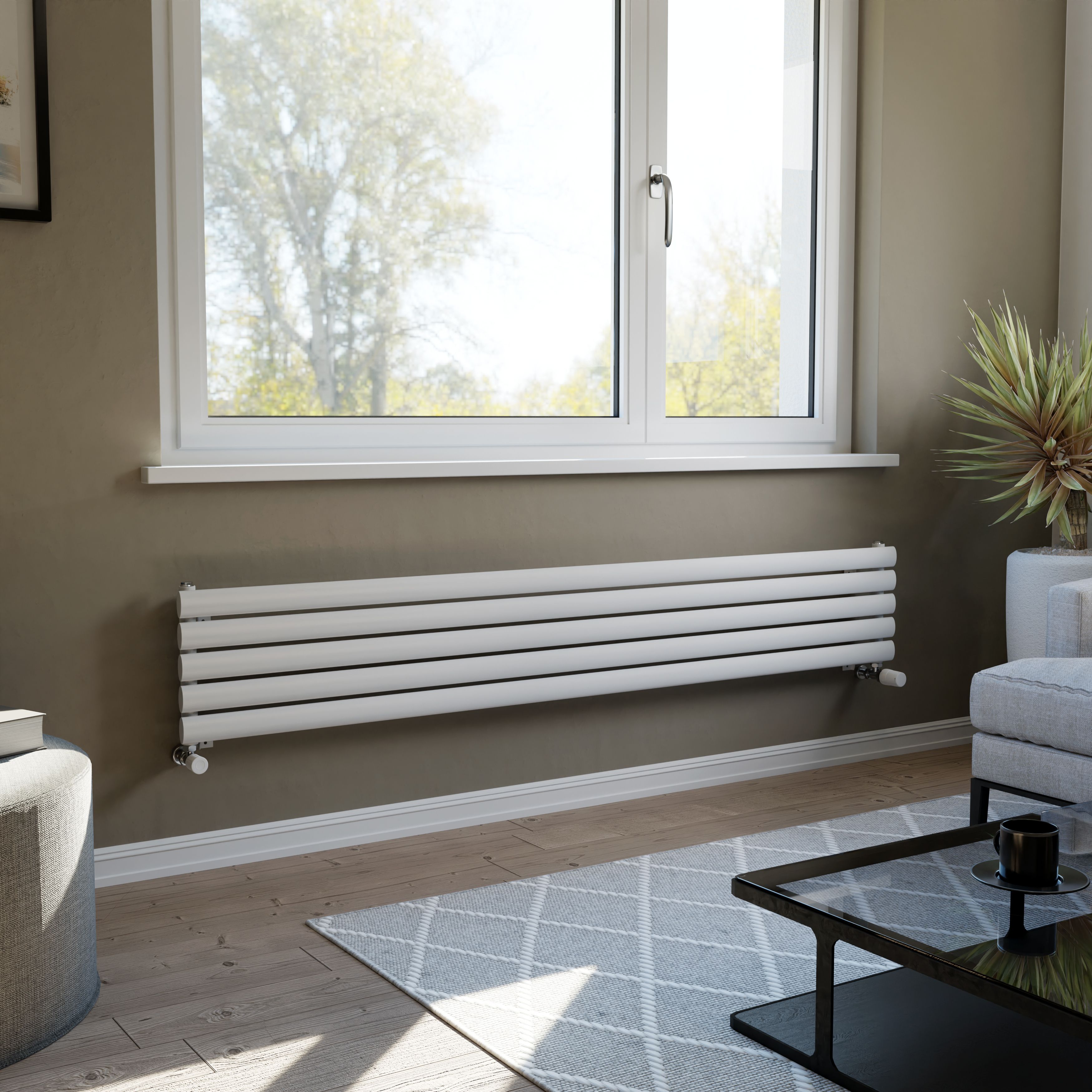 Ximax Champion Satin white Horizontal Designer Radiator, (W)1800mm x (H)294mm