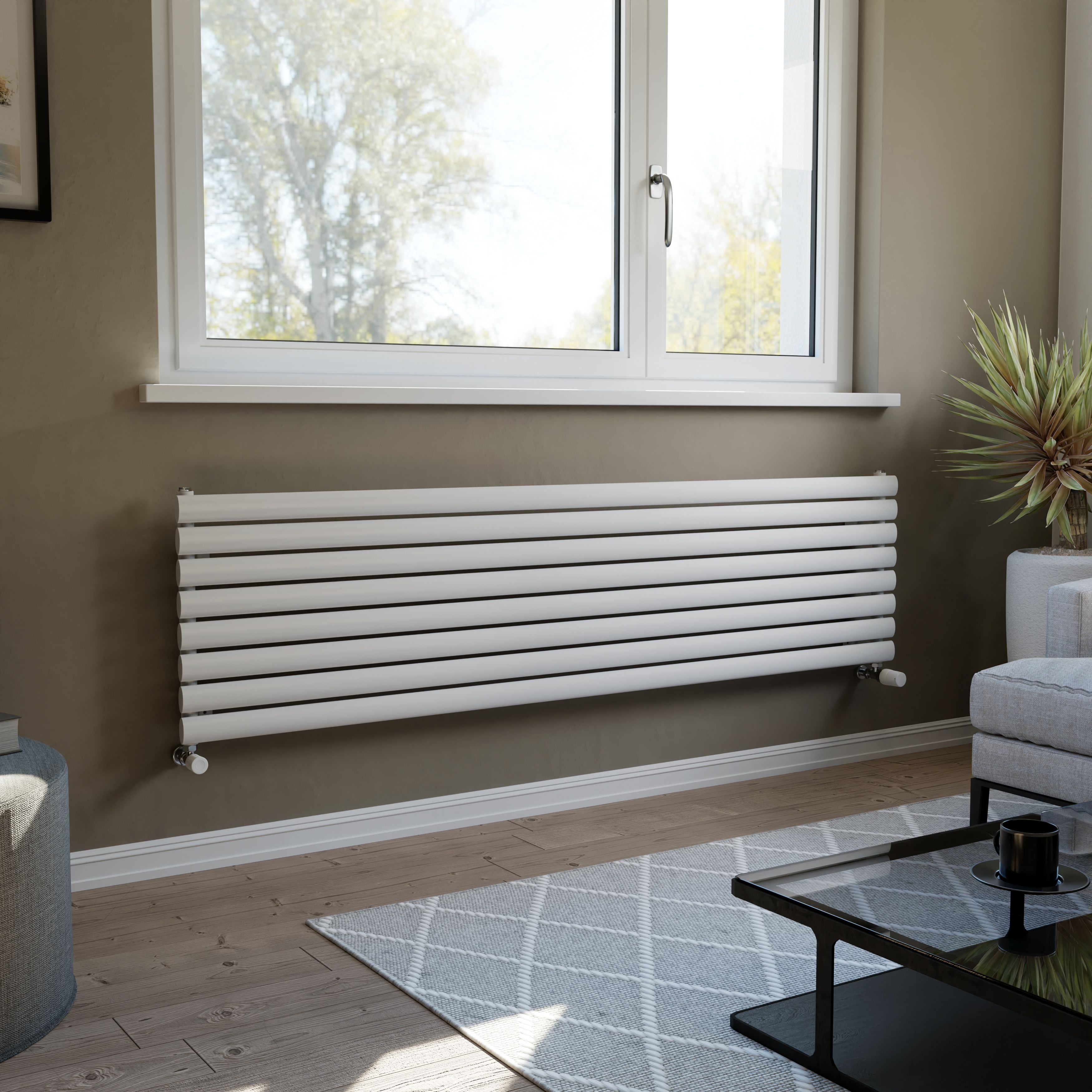 Ximax Champion Satin white Horizontal Designer Radiator, (W)1800mm x (H)468mm