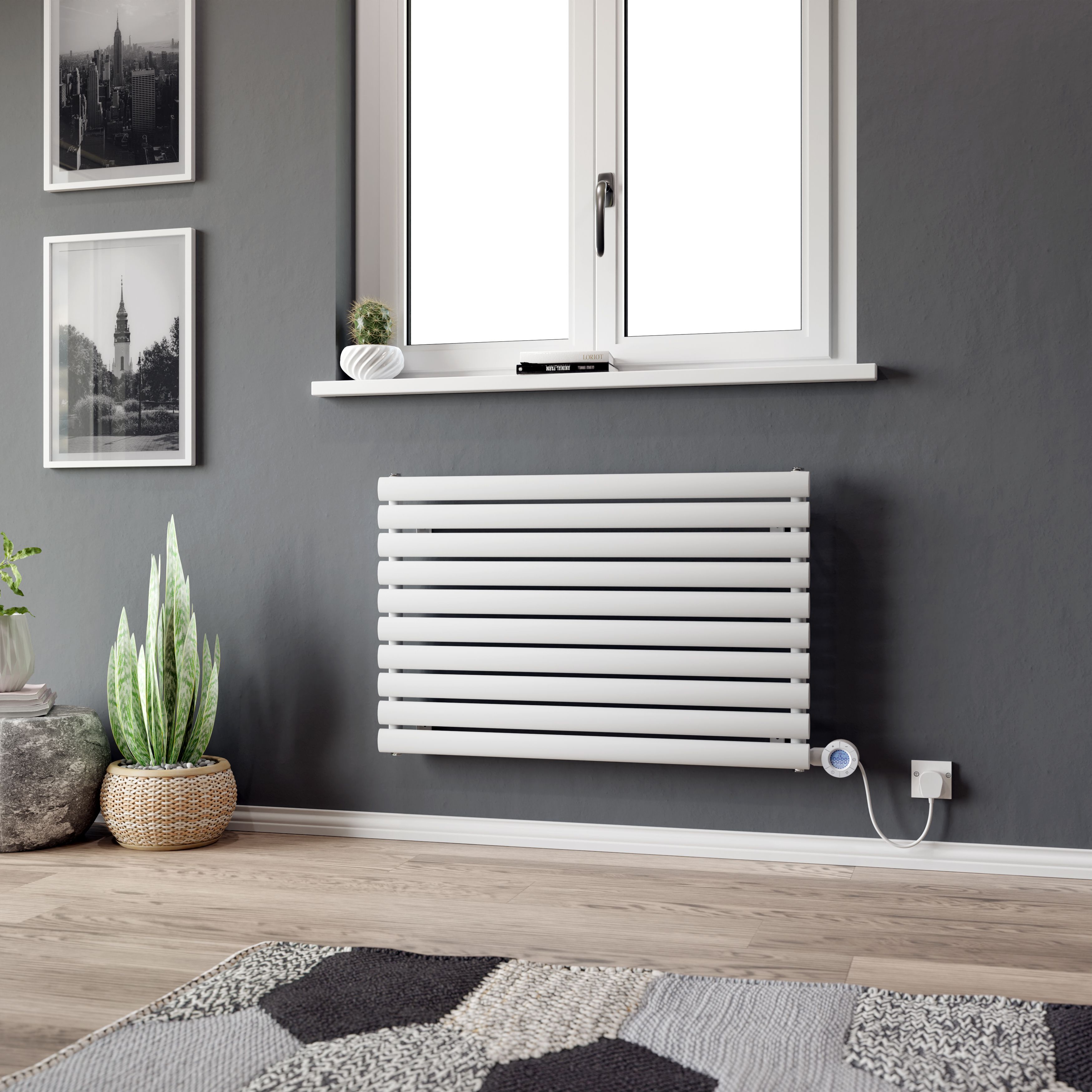 Ximax Champion Satin white Horizontal Designer Radiator, (W)600mm x (H)584mm