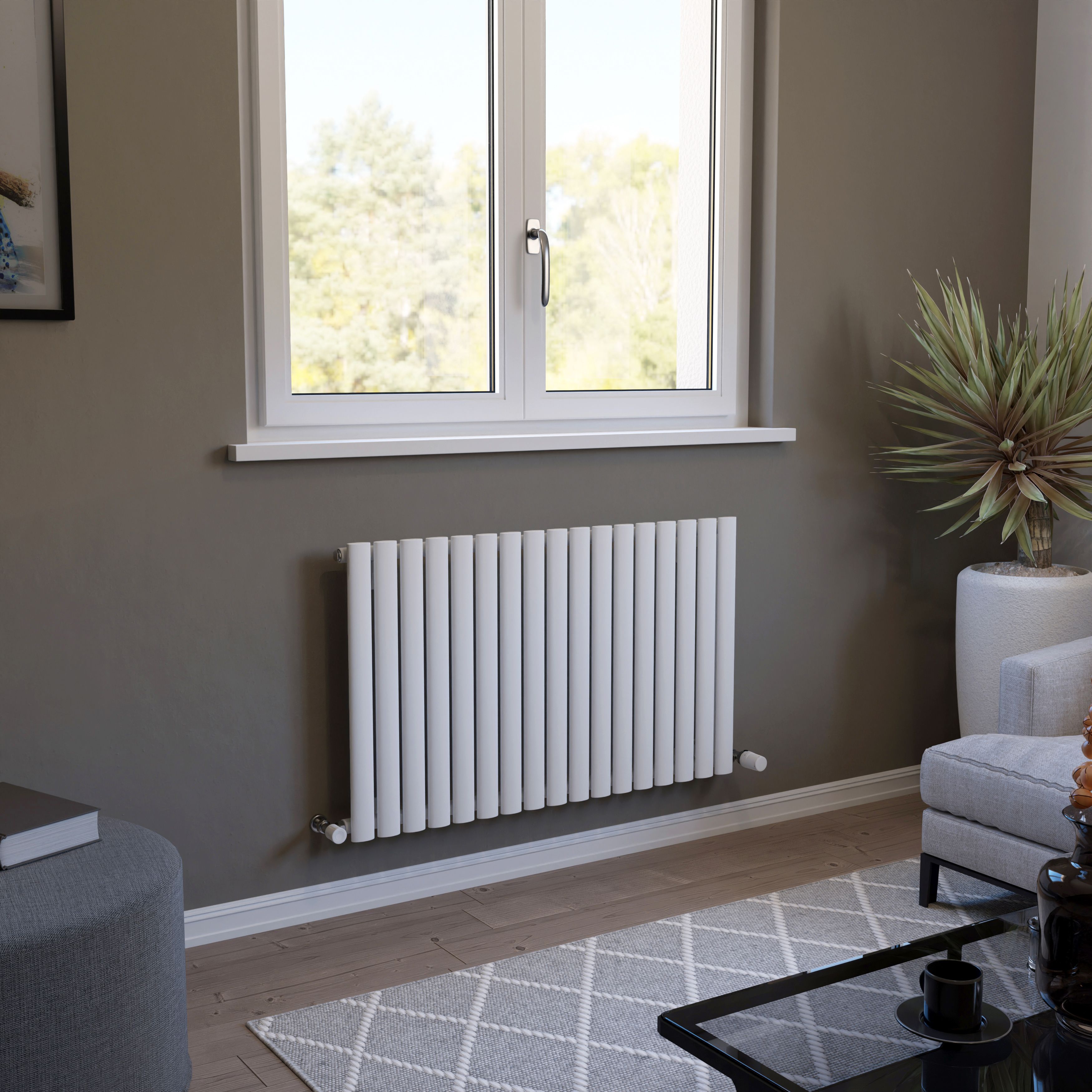 Ximax Champion Satin white Horizontal Designer Radiator, (W)990mm x (H)600mm