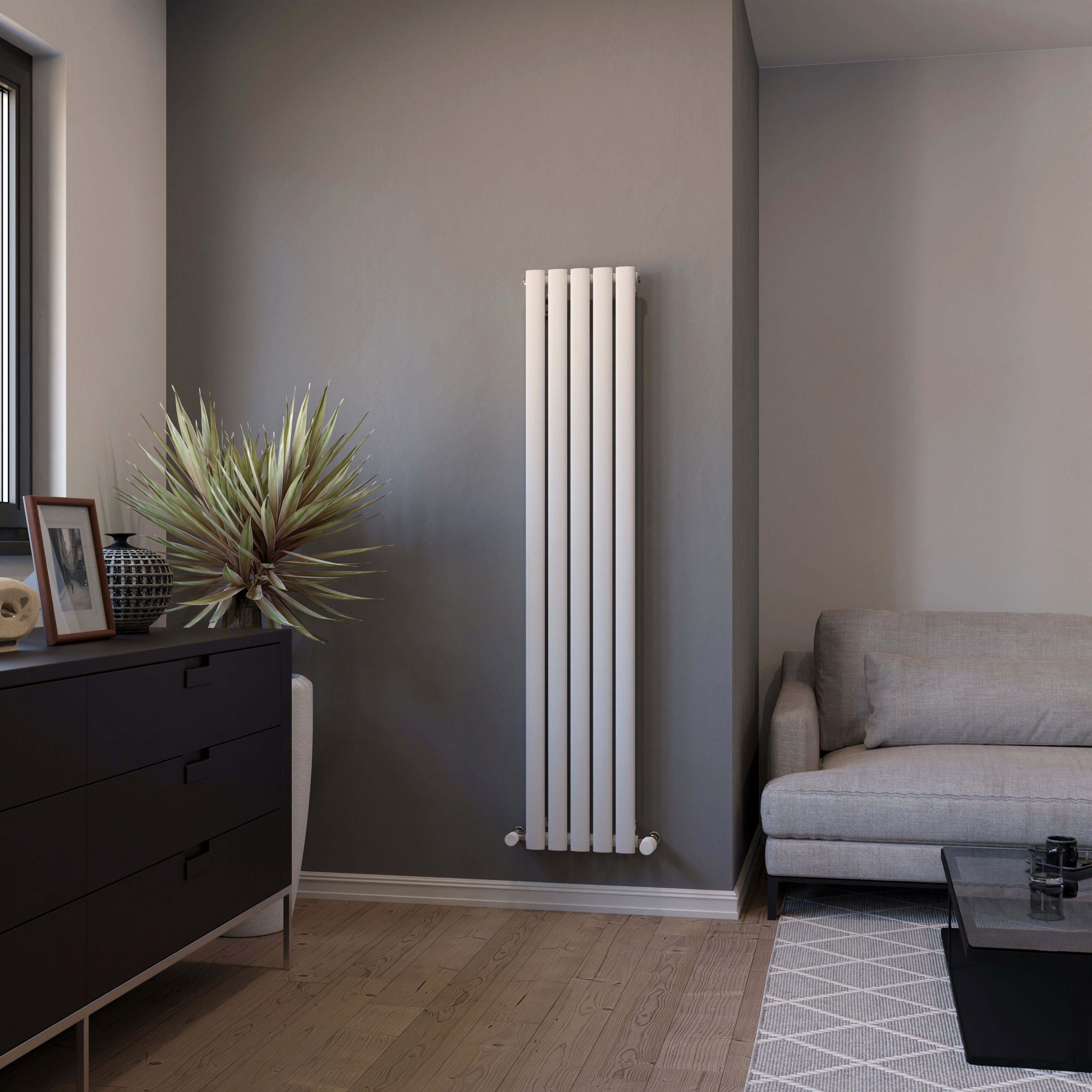 Ximax Champion Satin white Vertical Designer Radiator, (W)294mm x (H)1500mm