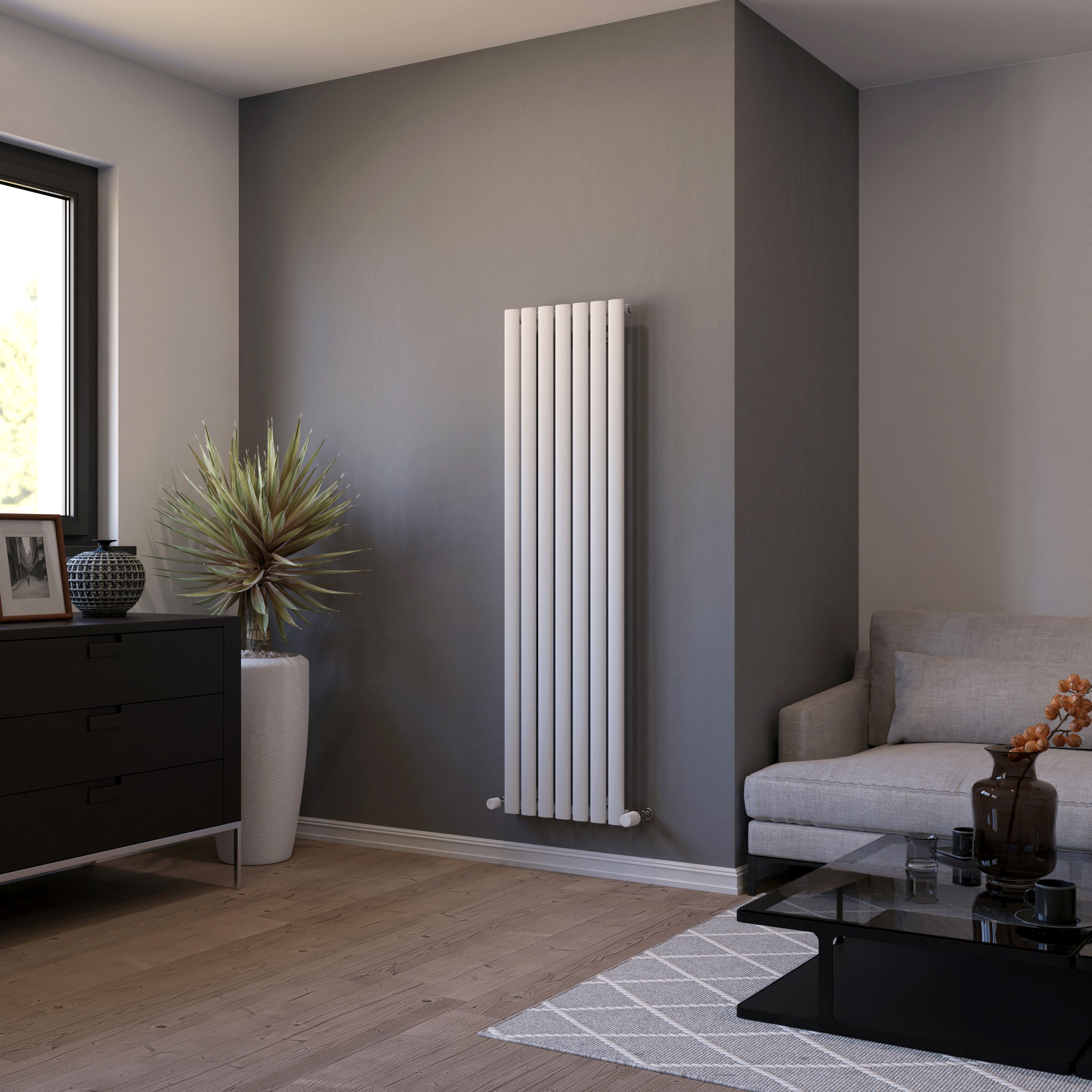 Ximax Champion Satin white Vertical Designer Radiator, (W)410mm x (H)1500mm