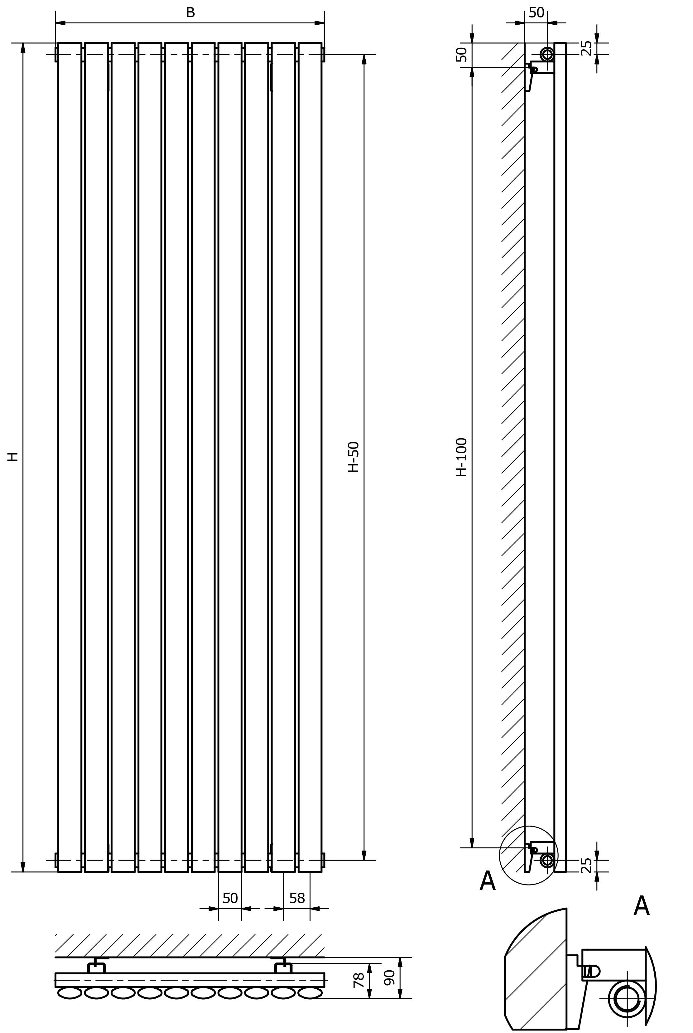 Ximax Champion White rustic Vertical Designer Radiator, (W)526mm x (H)1800mm