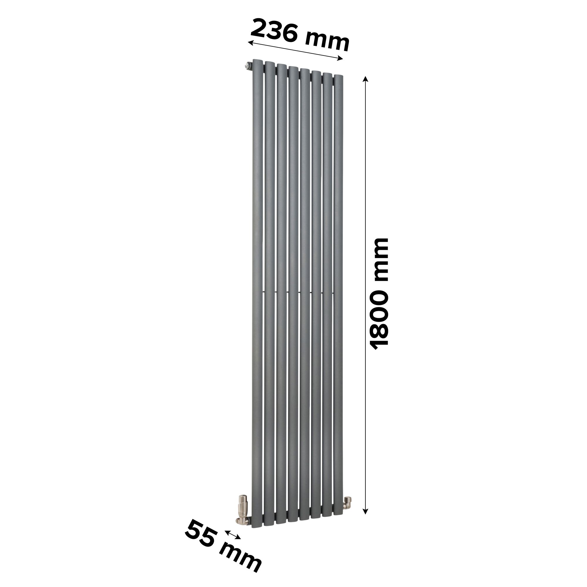 Ximax Fortuna Anthracite Vertical Designer Radiator, (W)236mm x (H)1800mm