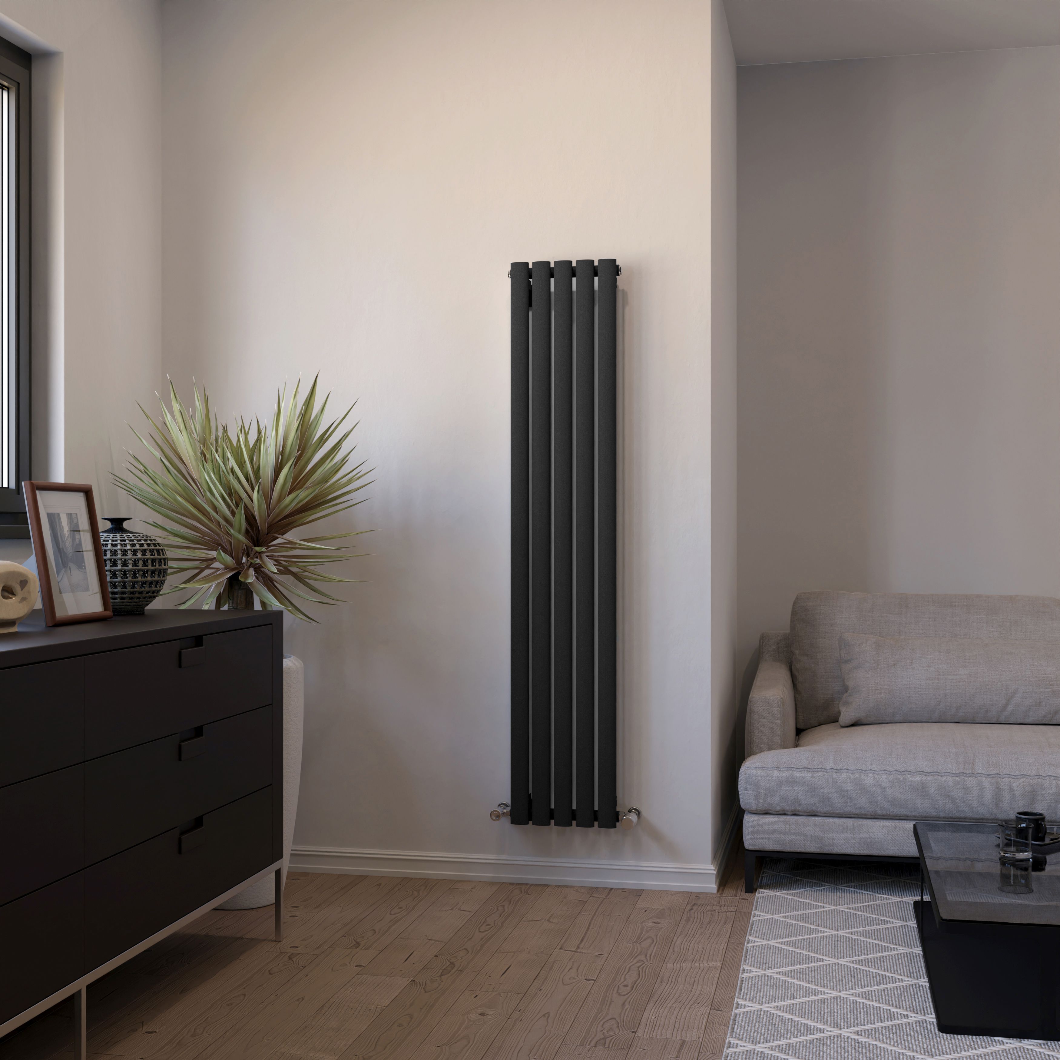 Ximax Fortuna Matt anthracite Vertical Designer Radiator, (W)294mm x (H)1500mm