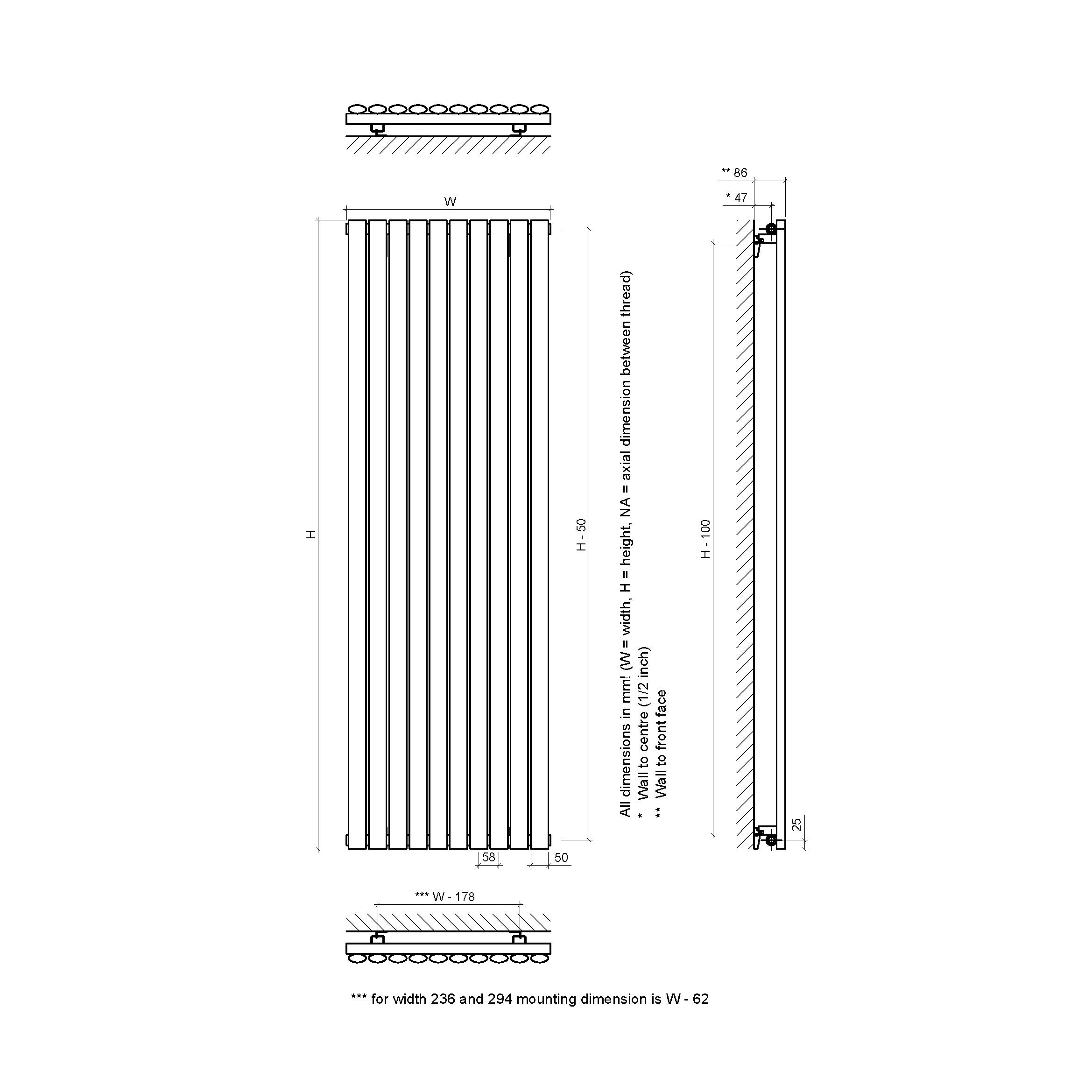 Ximax Fortuna Matt anthracite Vertical Designer Radiator, (W)294mm x (H)1500mm