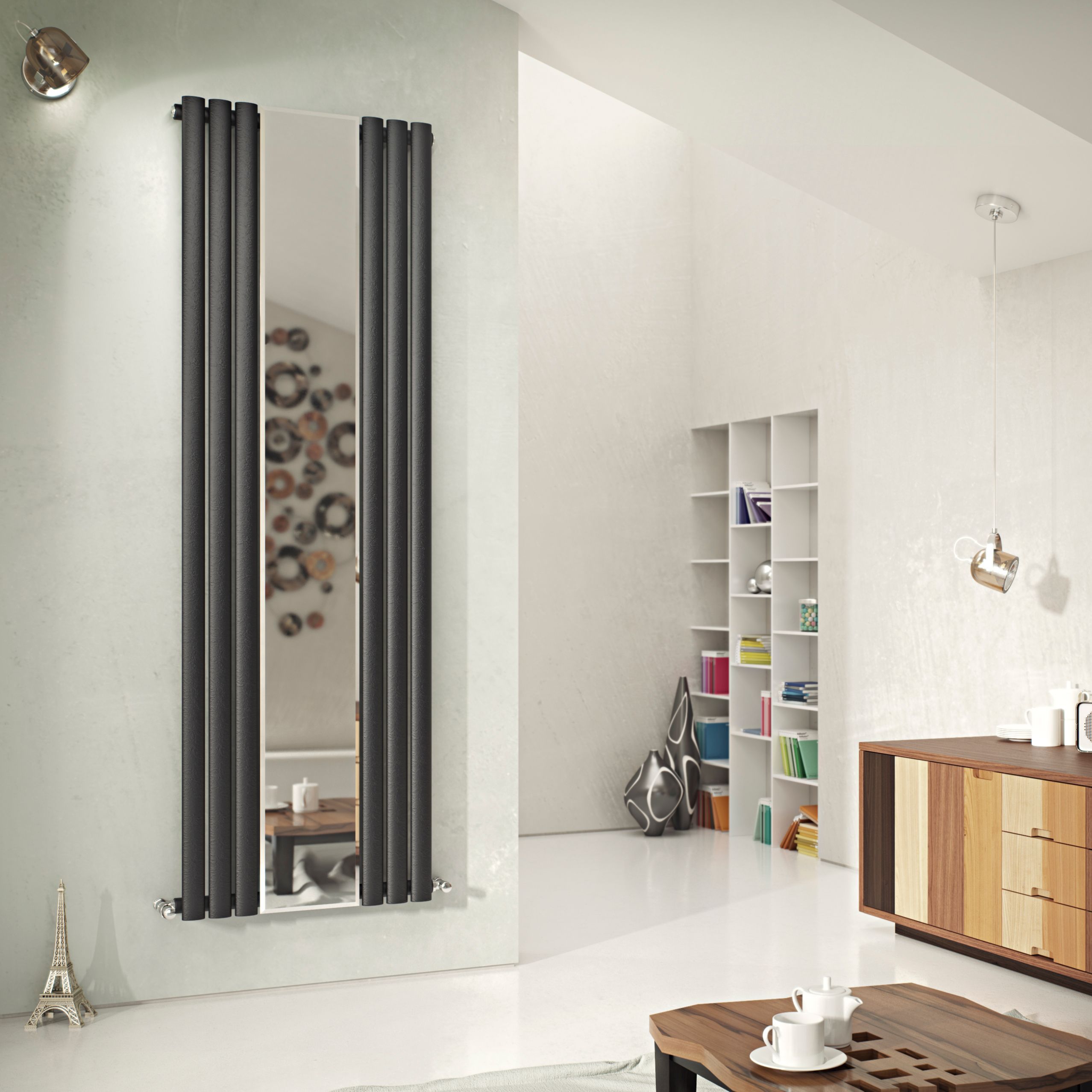 Ximax Fortuna Mirror Anthracite Vertical Designer Radiator, (W)590mm x (H)1800mm