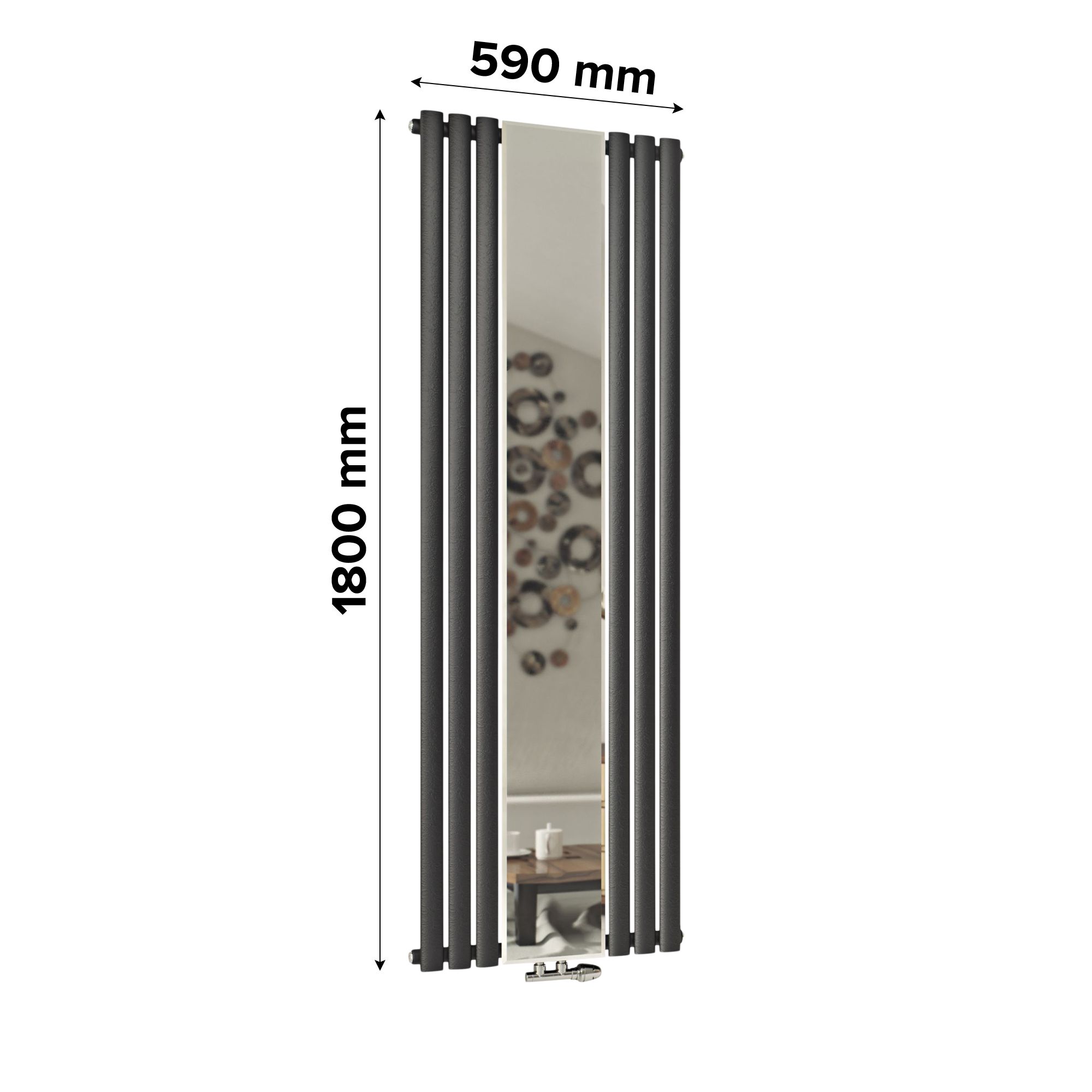 Ximax Fortuna Mirror Anthracite Vertical Designer Radiator, (W)590mm x (H)1800mm