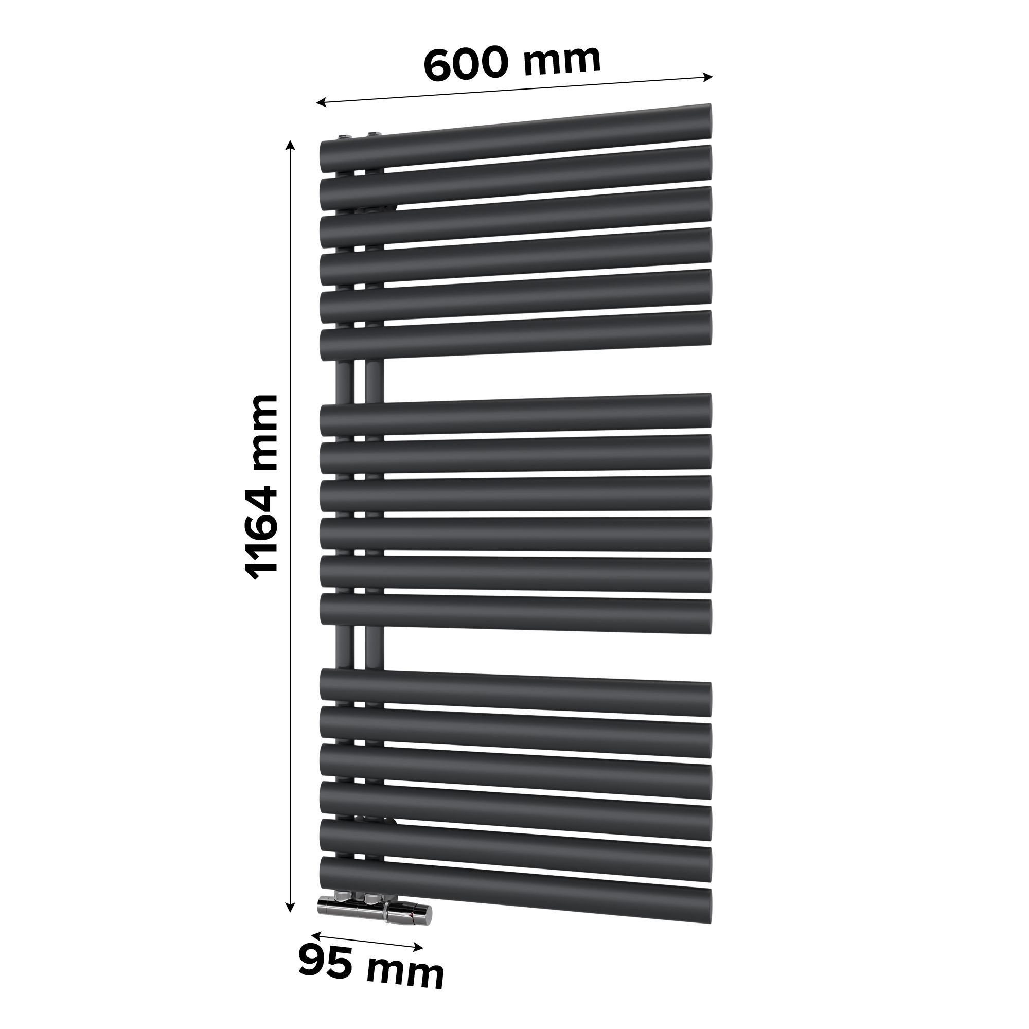 Ximax Fortuna Open Satin anthracite Vertical Designer Radiator, (W)600mm x (H)1164mm