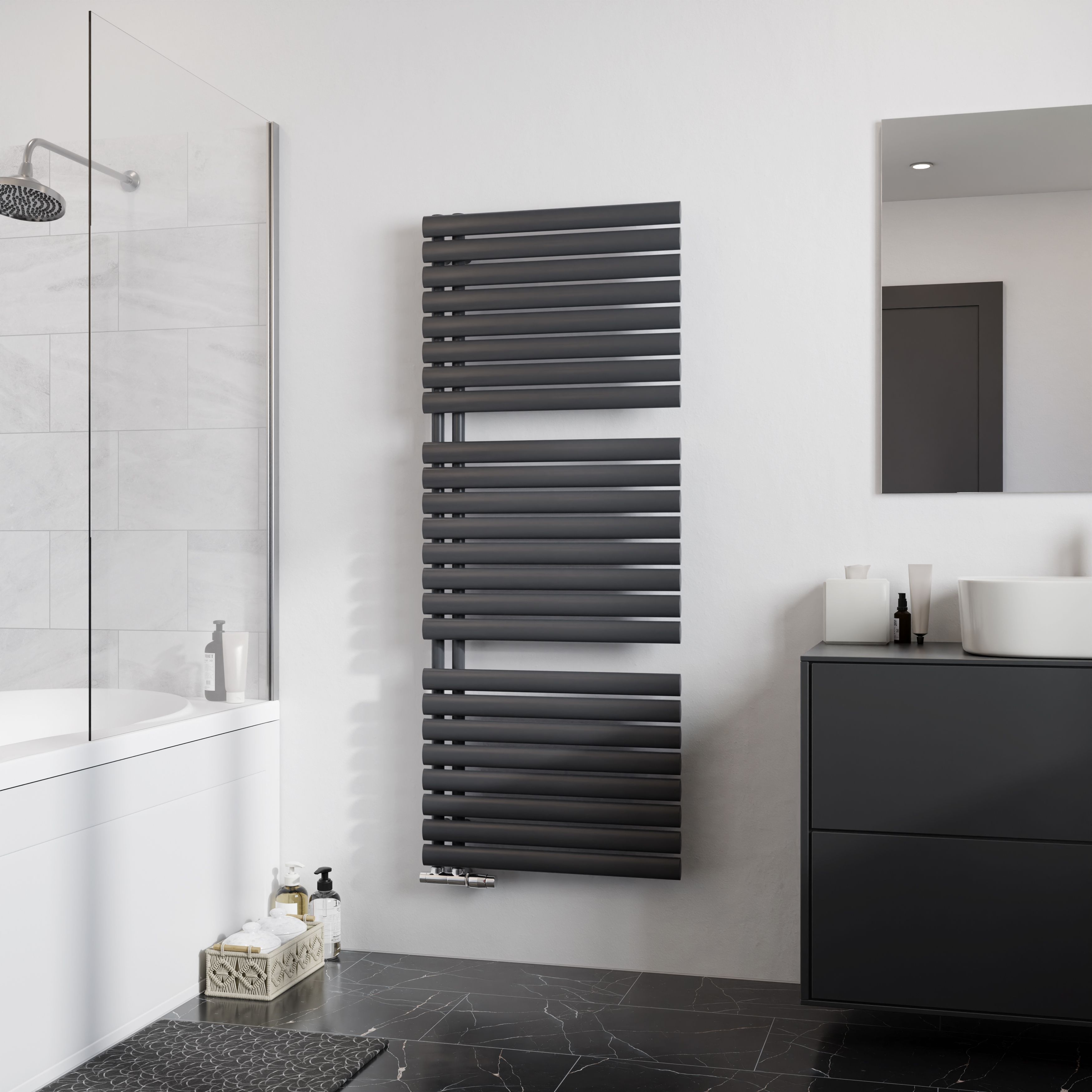 Ximax Fortuna Open Satin anthracite Vertical Designer Radiator, (W)600mm x (H)1512mm