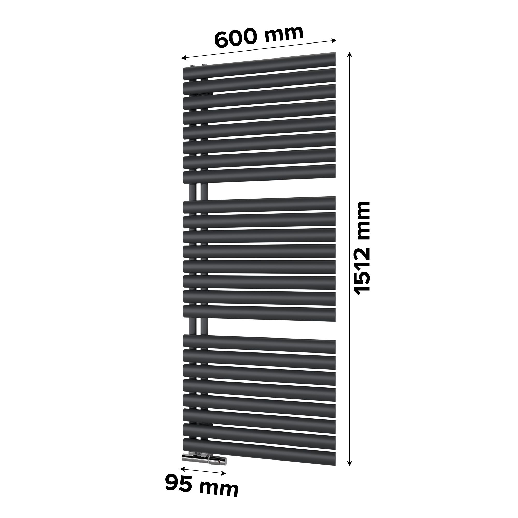 Ximax Fortuna Open Satin anthracite Vertical Designer Radiator, (W)600mm x (H)1512mm