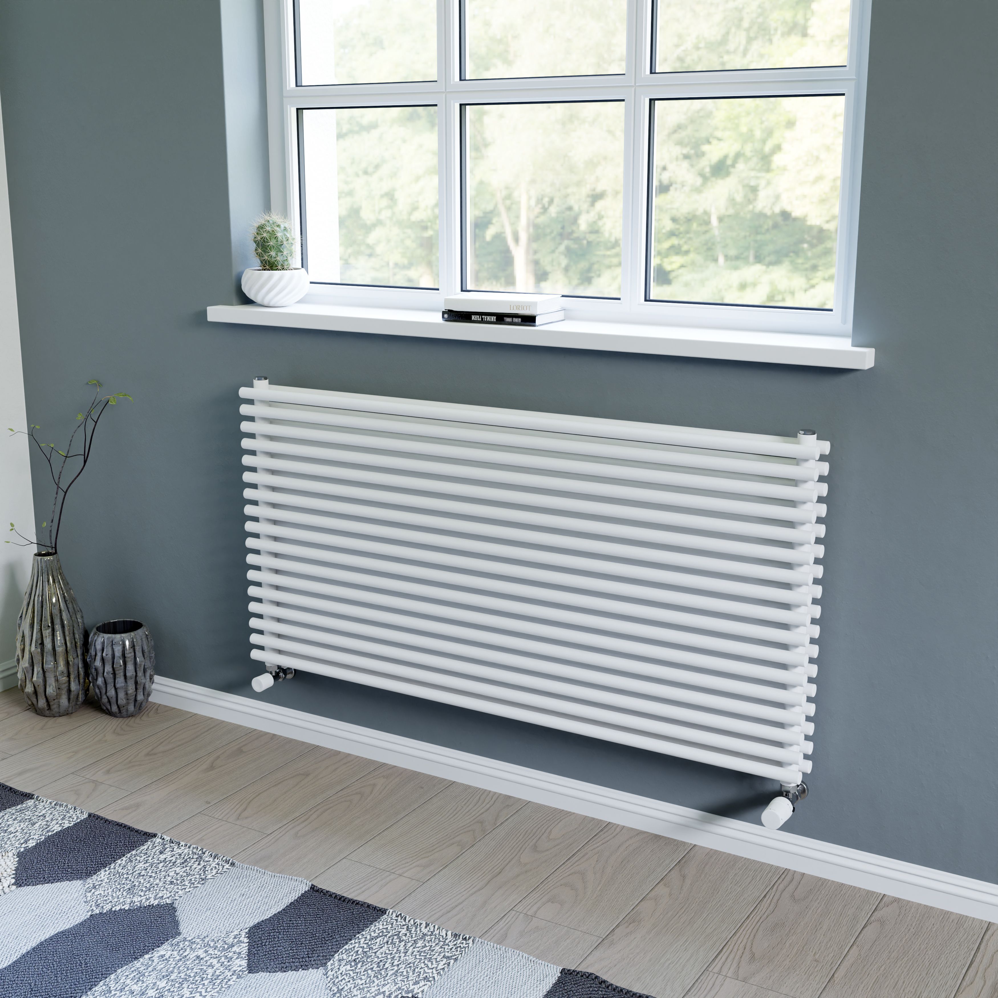 Ximax Gamba Duplex Satin white Horizontal Designer Radiator, (W)1200mm x (H)610mm