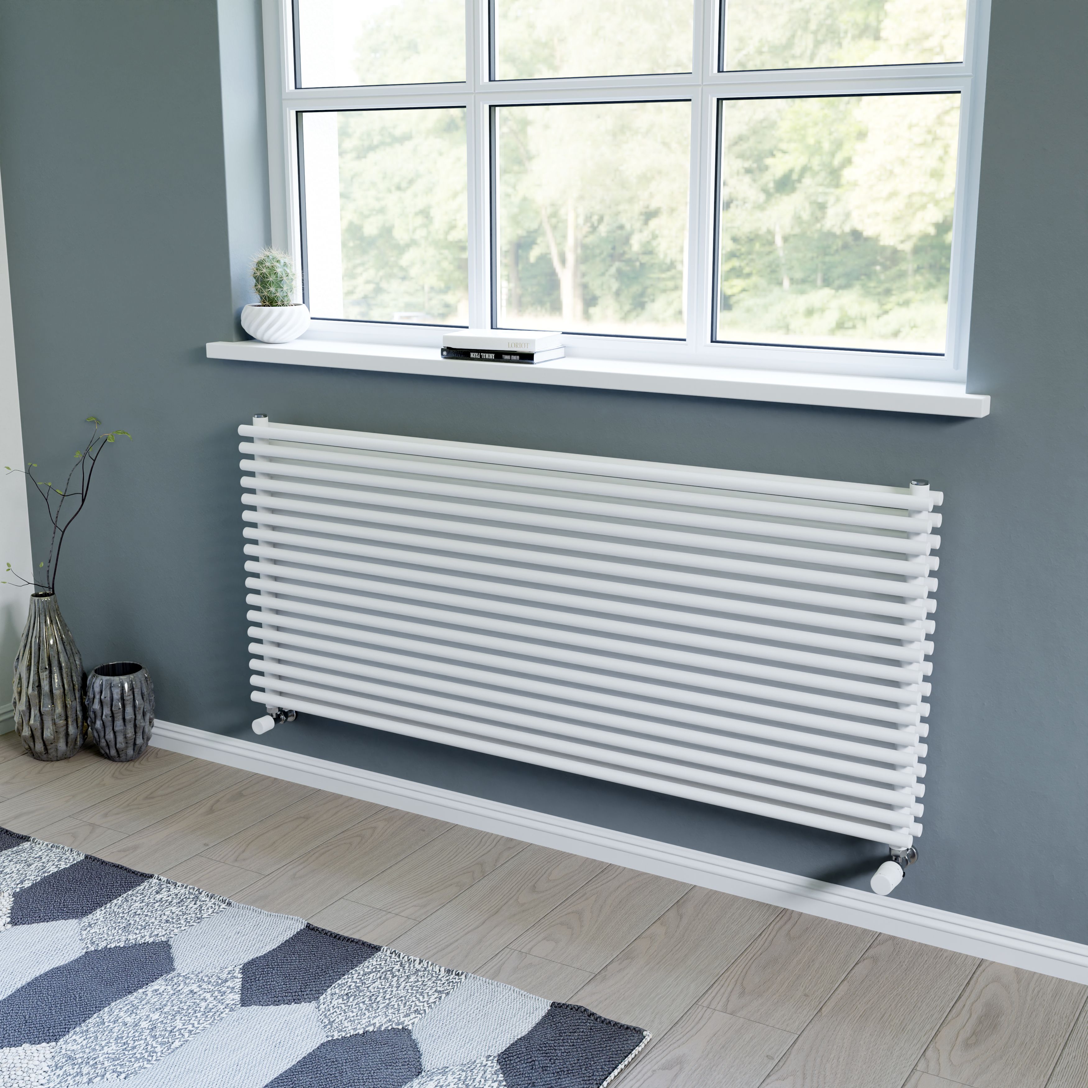 Ximax Gamba Duplex Satin white Horizontal Designer Radiator, (W)1400mm x (H)610mm