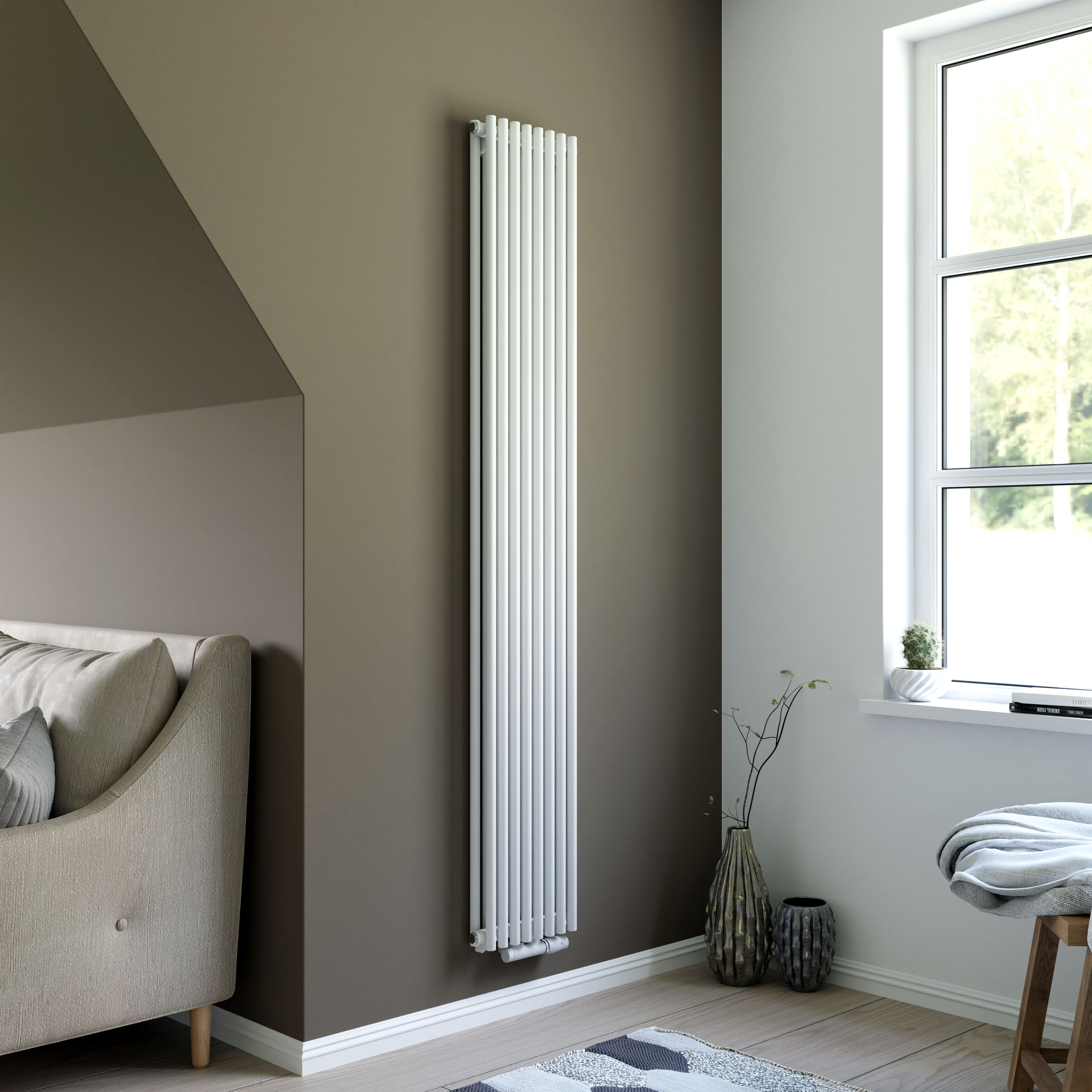 Ximax Gamba Duplex Satin white Vertical Designer Radiator, (W)295mm x (H)1800mm