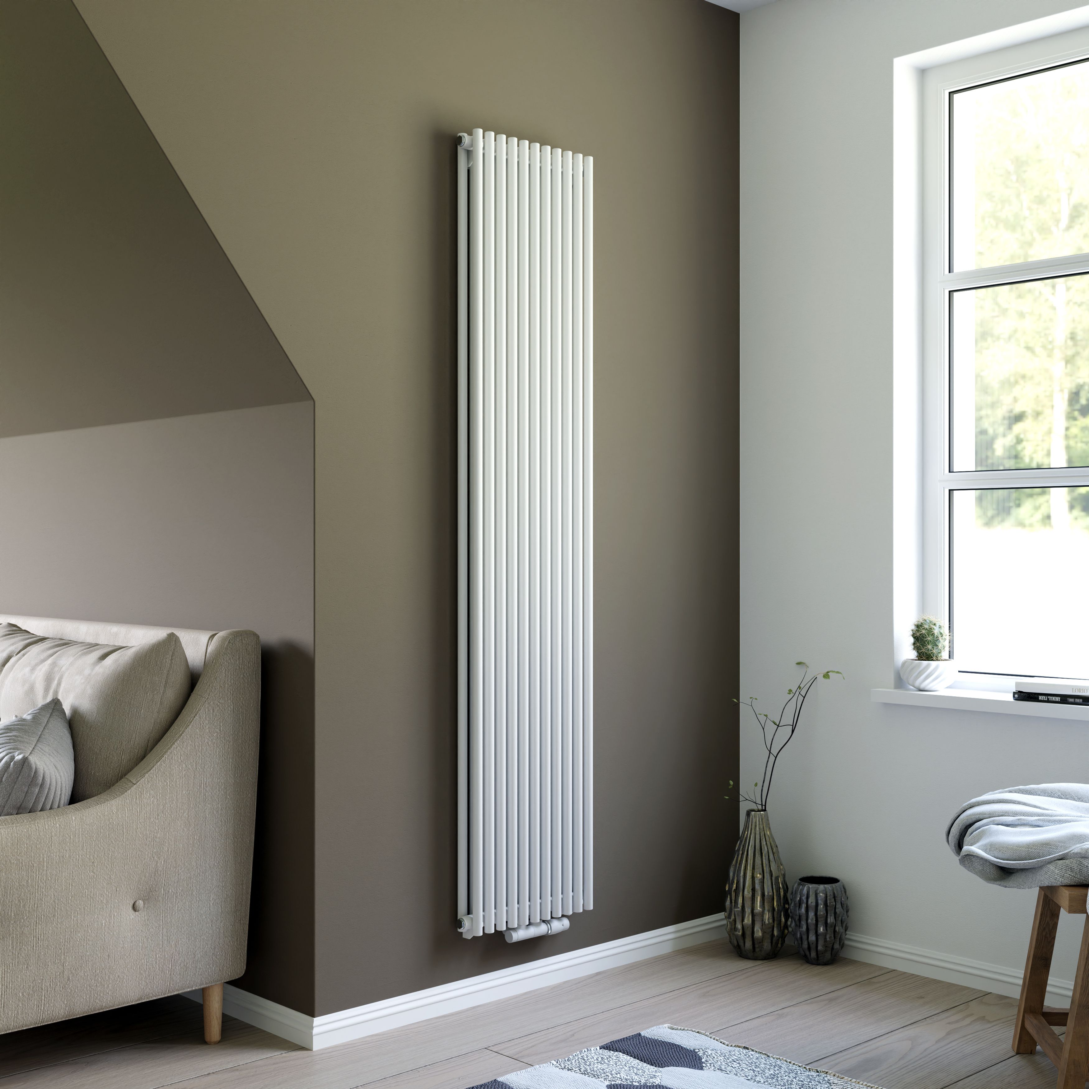 Ximax Gamba Duplex Satin white Vertical Designer Radiator, (W)400mm x (H)1800mm