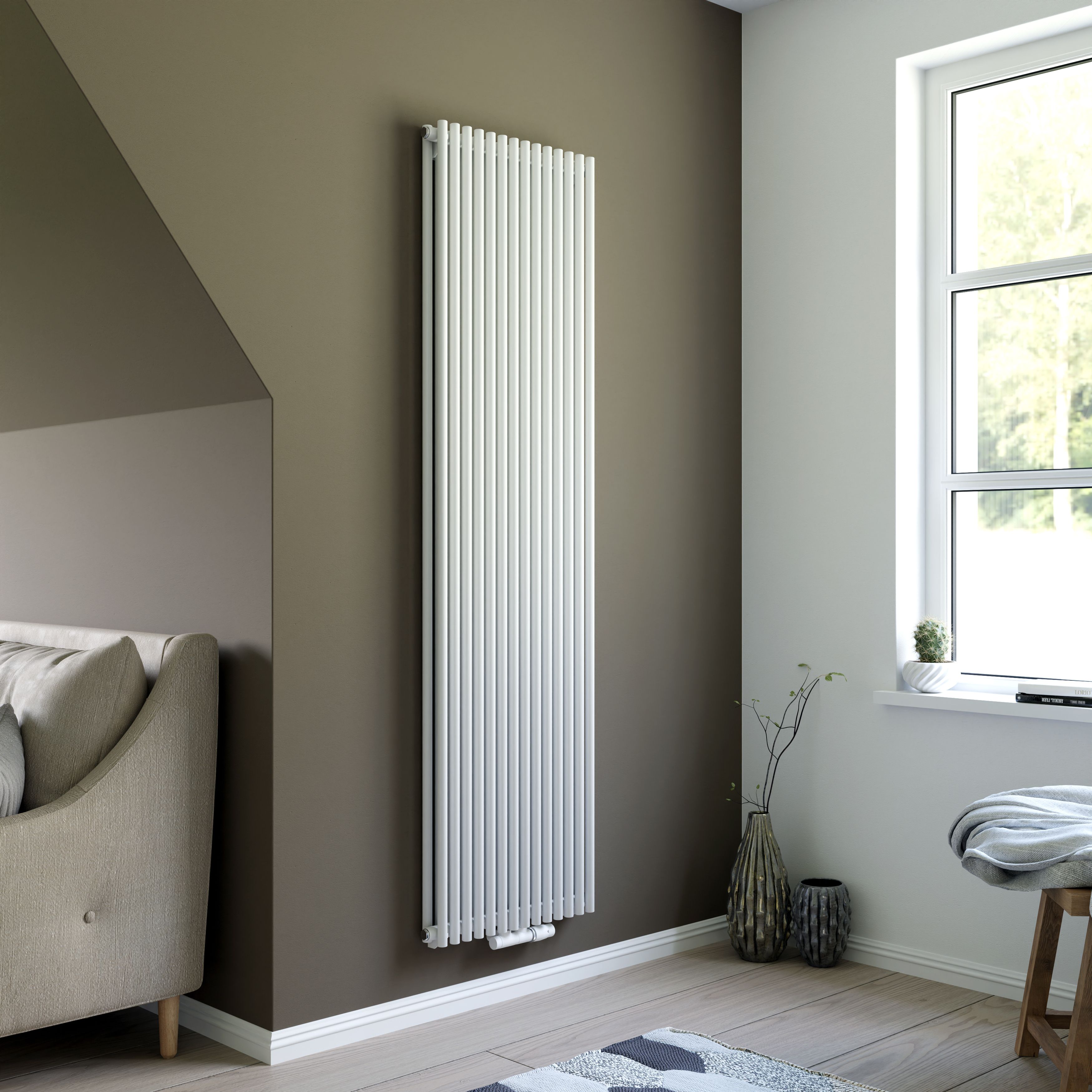 Ximax Gamba Duplex Satin white Vertical Designer Radiator, (W)505mm x (H)1800mm