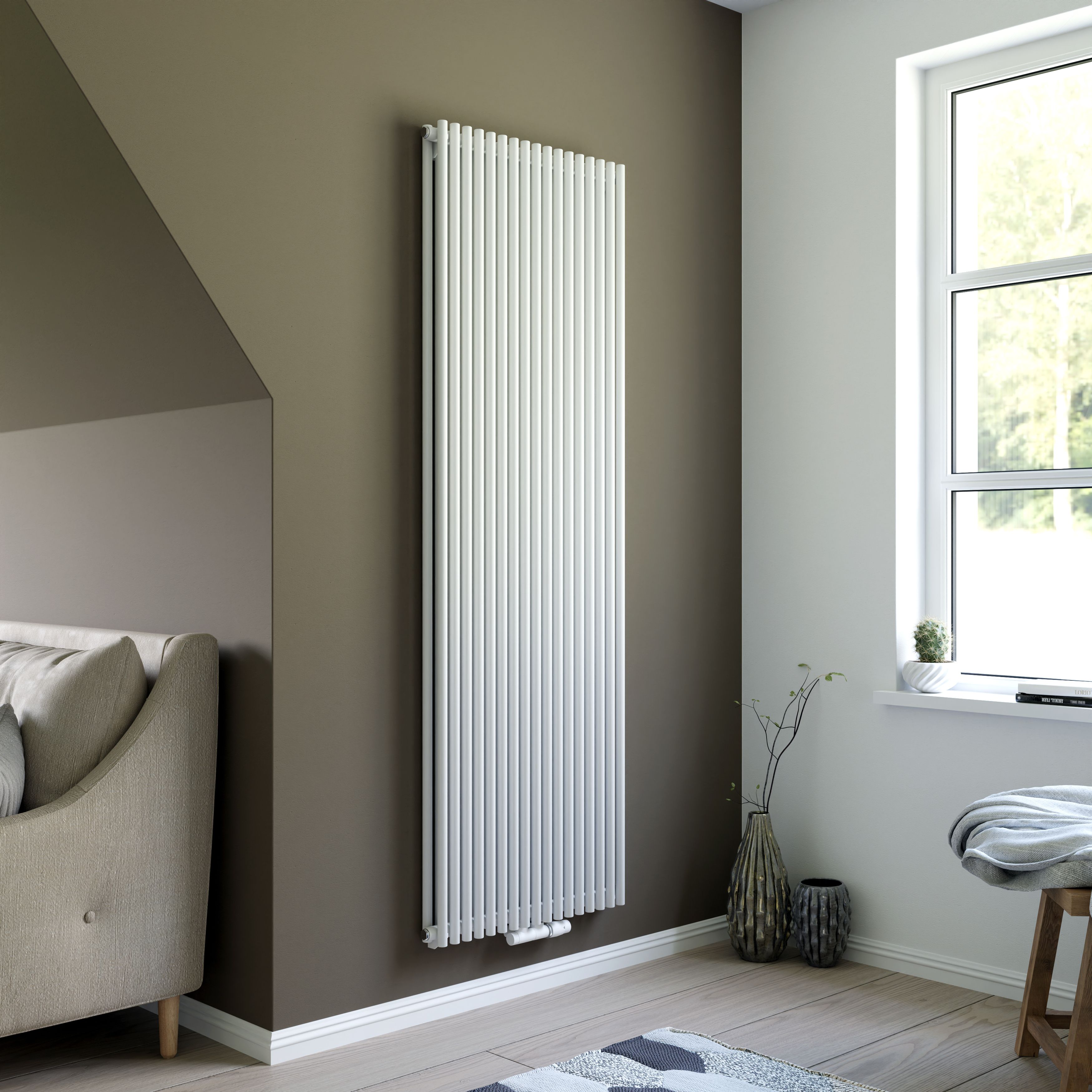 Ximax Gamba Duplex Satin white Vertical Designer Radiator, (W)610mm x (H)1800mm