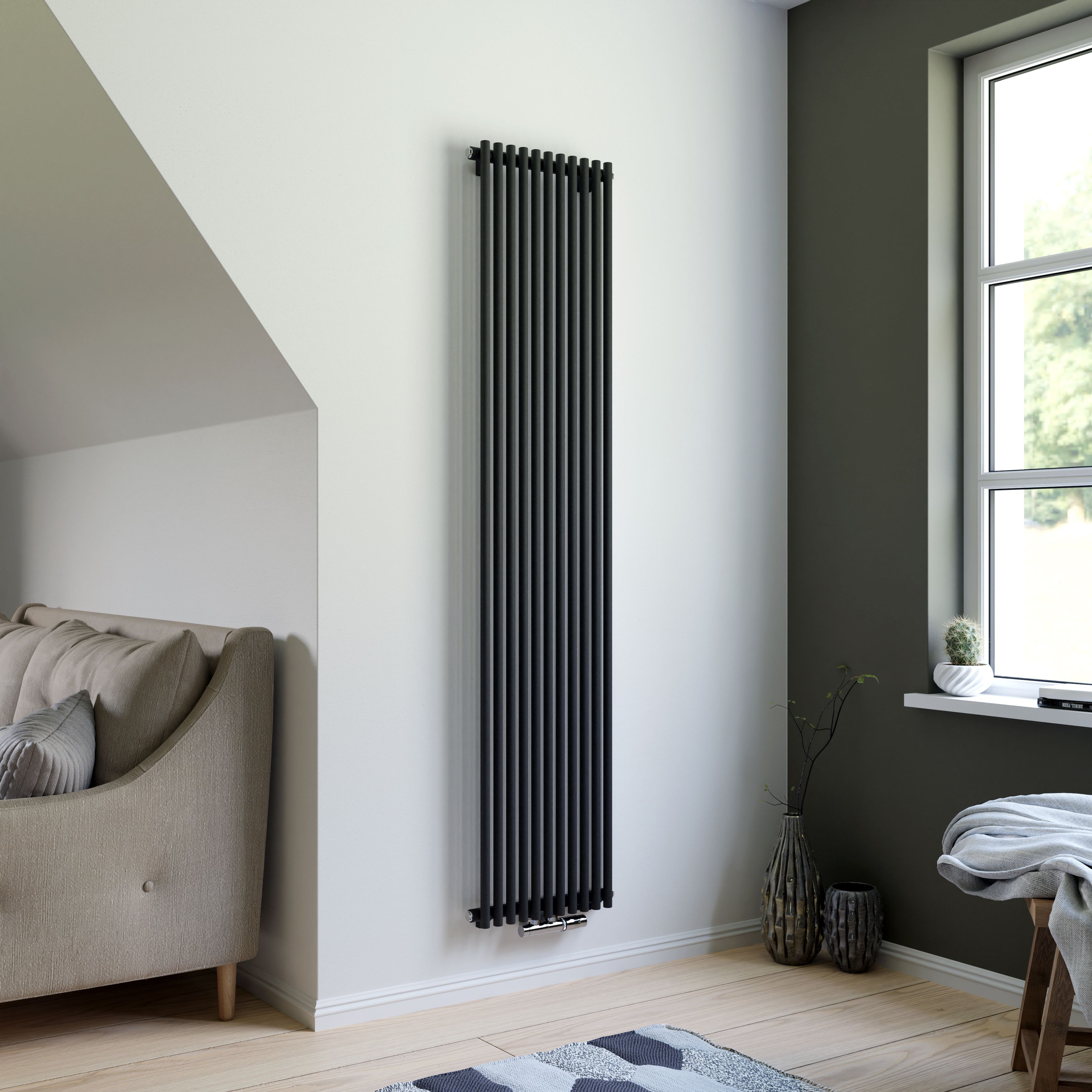 Ximax Gamba Matt anthracite Vertical Designer Radiator, (W)400mm x (H)1800mm