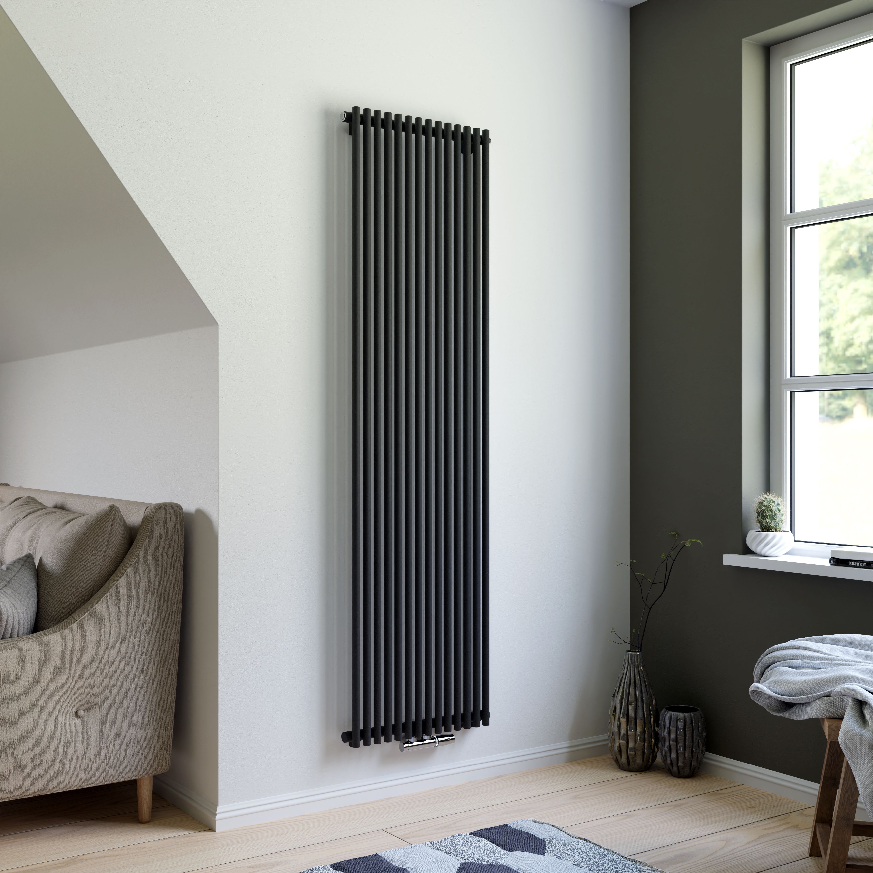 Ximax Gamba Matt anthracite Vertical Designer Radiator, (W)505mm x (H)1800mm