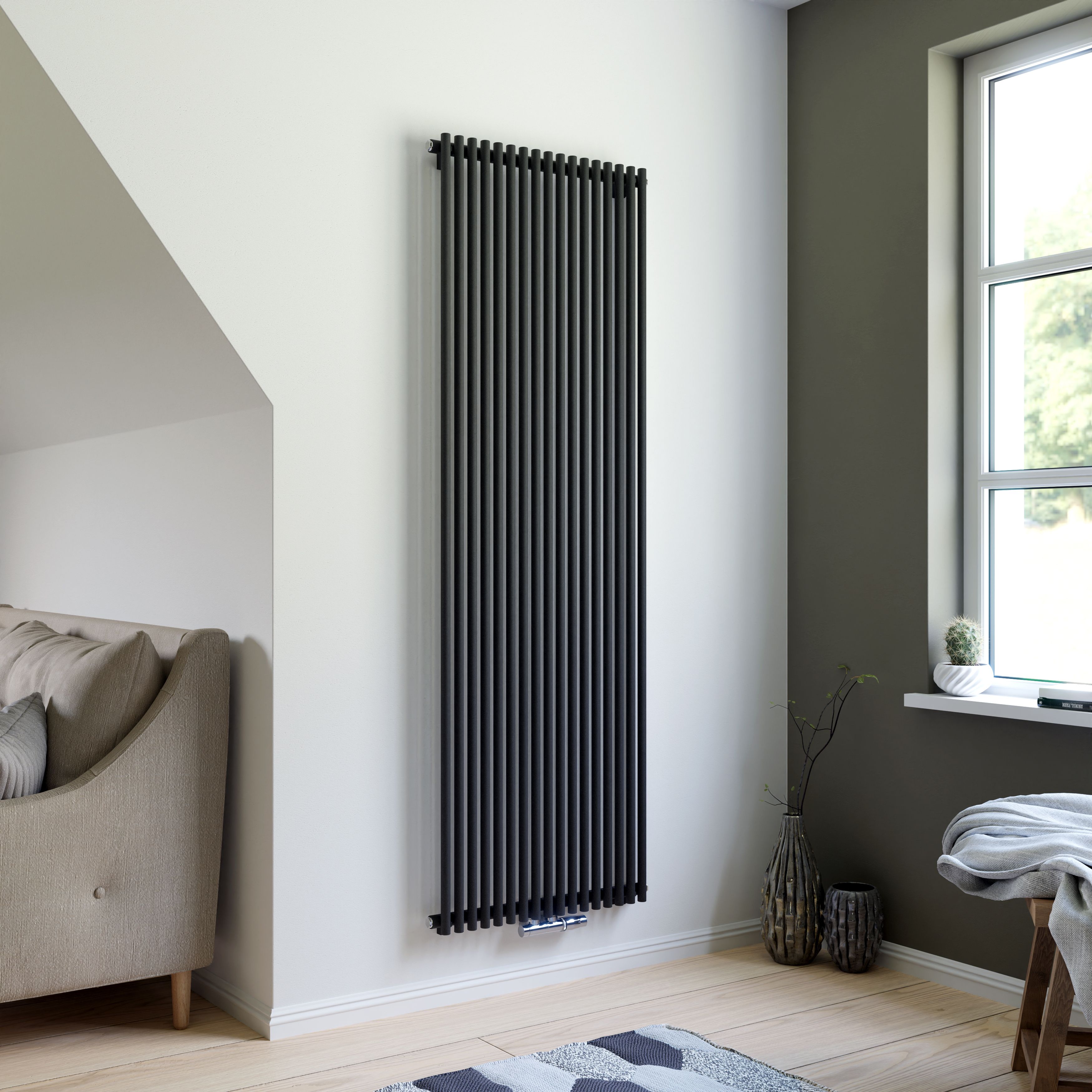 Ximax Gamba Matt anthracite Vertical Designer Radiator, (W)610mm x (H)1800mm