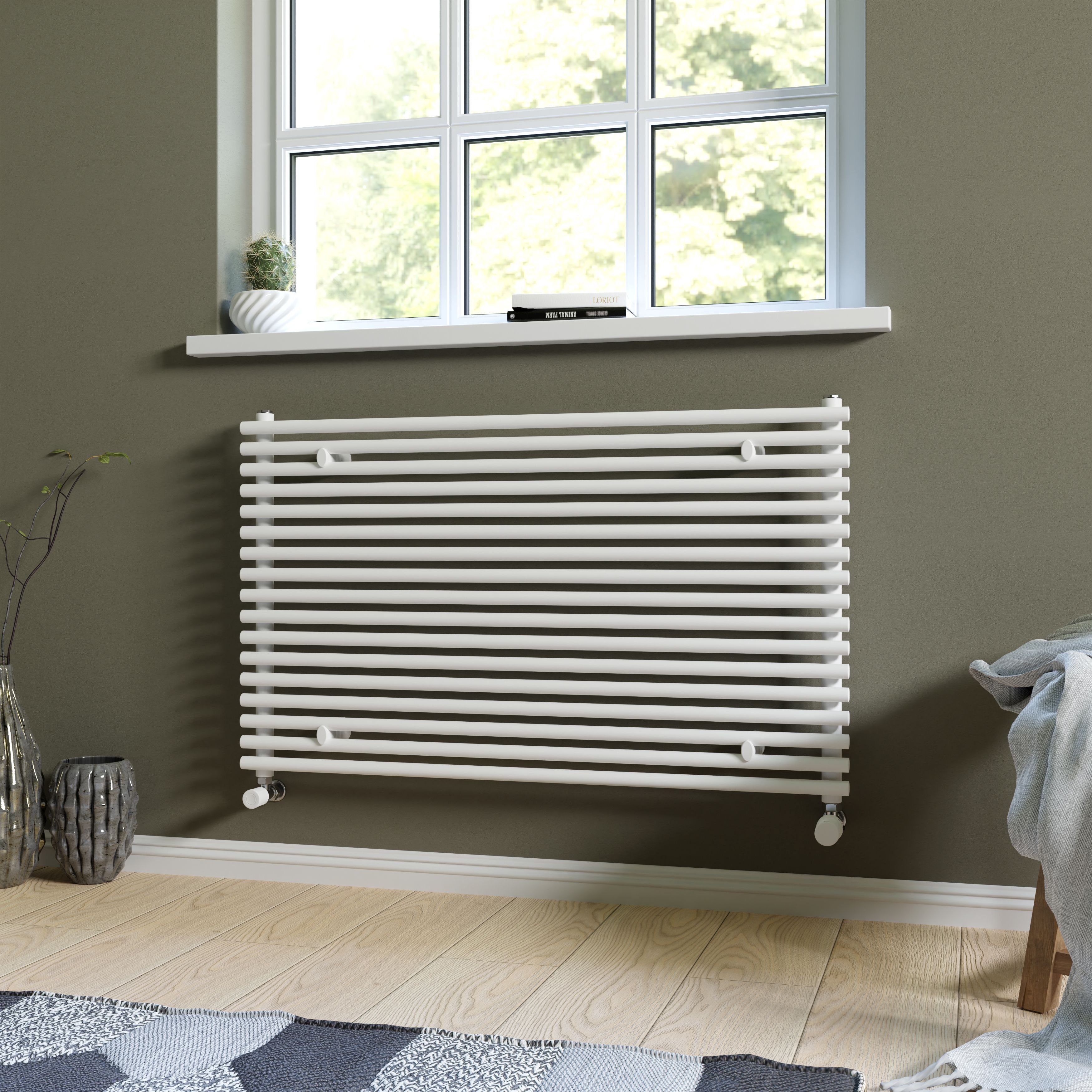 Ximax Gamba Satin white Horizontal Designer Radiator, (W)1000mm x (H)610mm