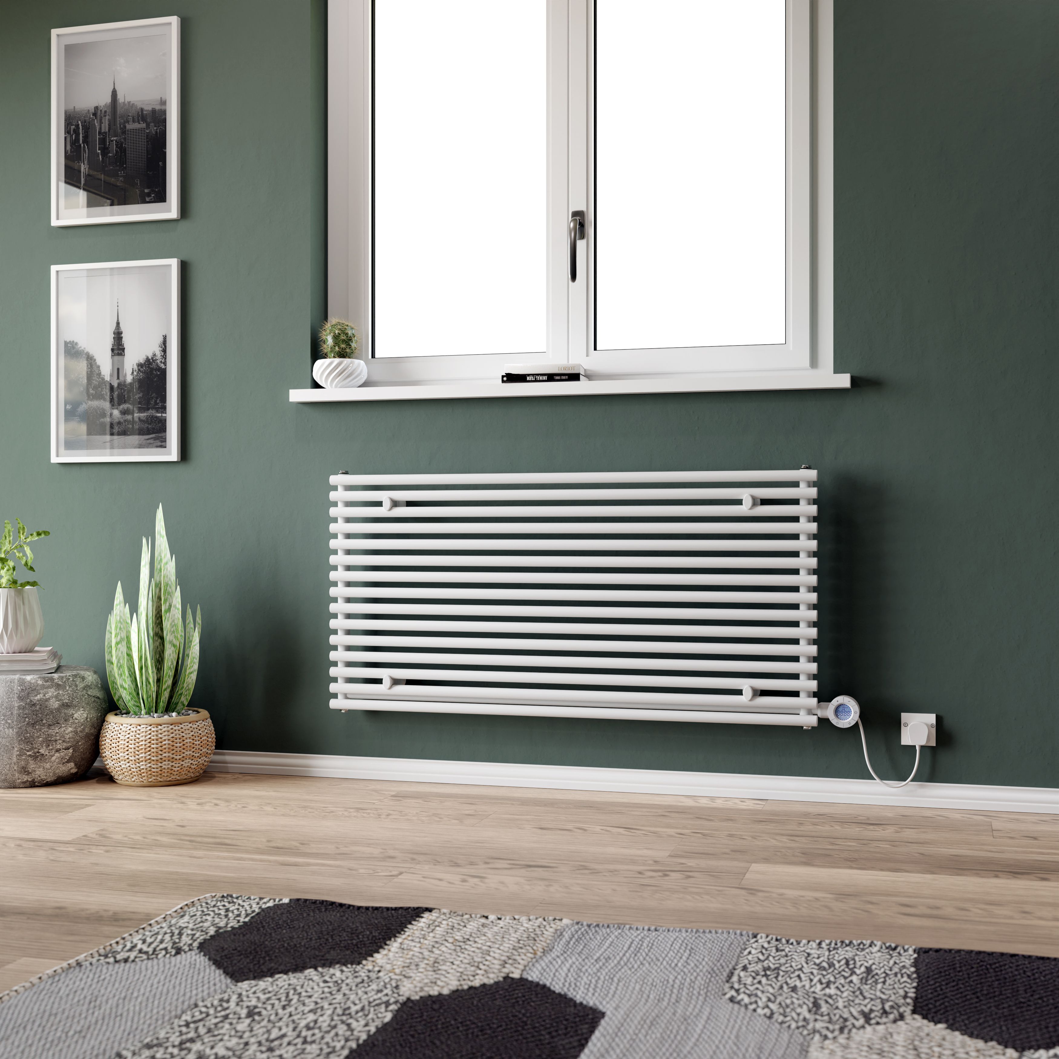 Ximax Gamba Satin white Horizontal Electric designer Radiator, (W)1200mm x (H)590mm