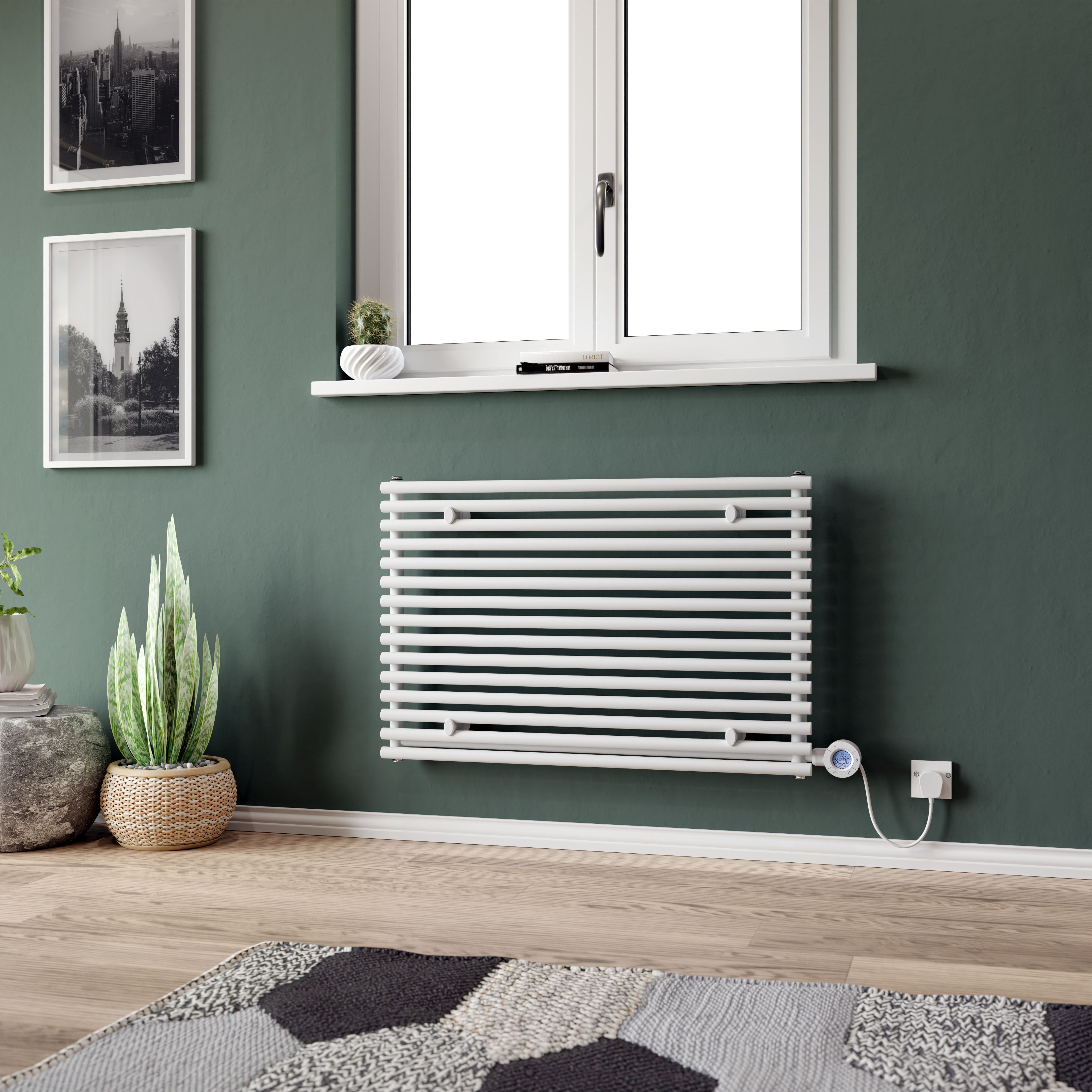 Ximax Gamba Satin white Horizontal Electric designer Radiator, (W)900mm x (H)590mm