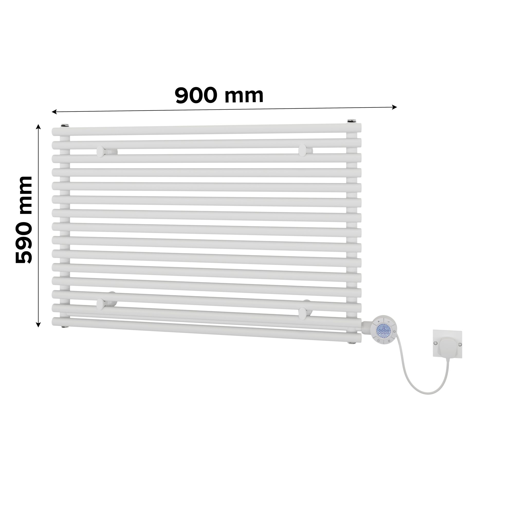 Ximax Gamba Satin white Horizontal Electric designer Radiator, (W)900mm x (H)590mm