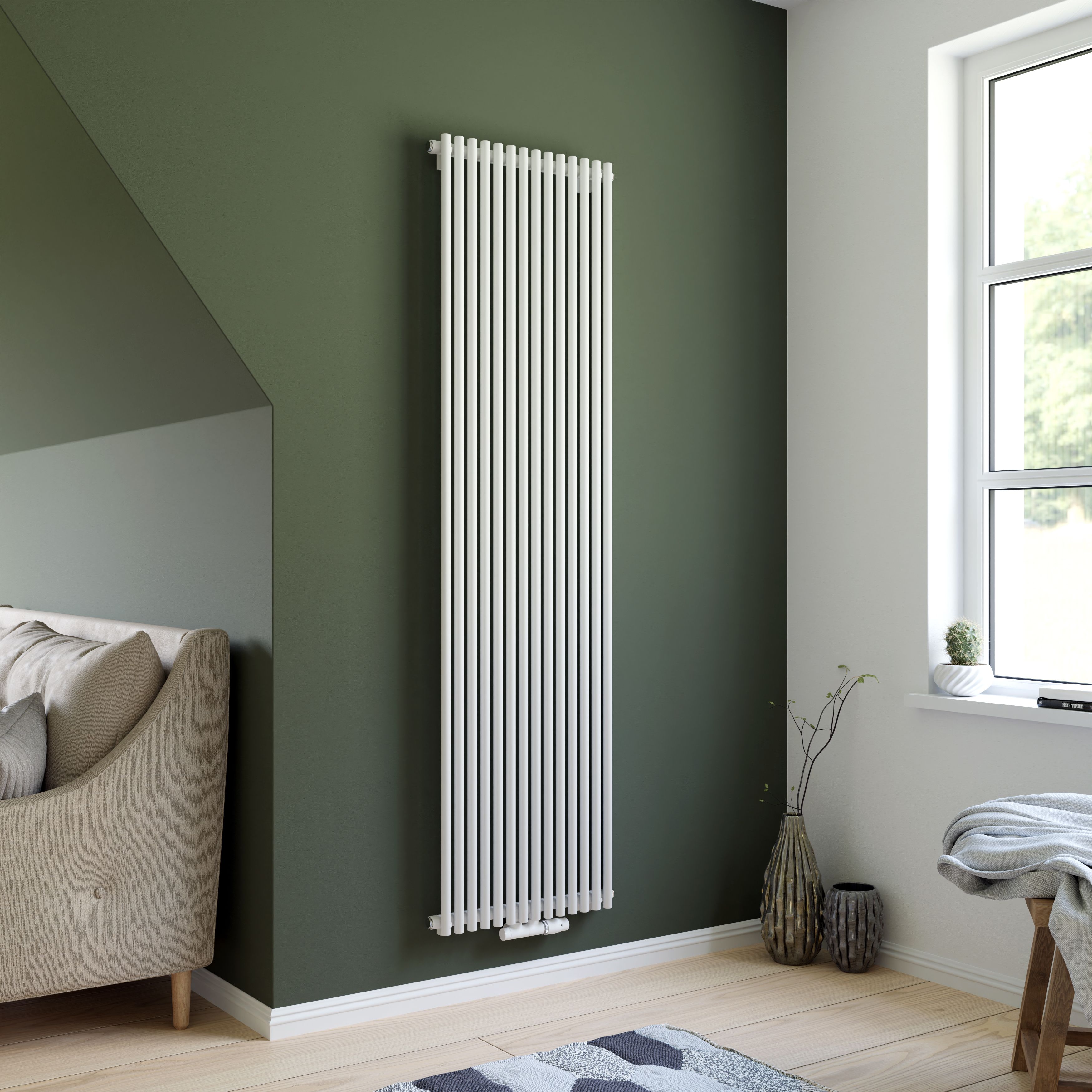 Ximax Gamba Satin white Vertical Designer Radiator, (W)505mm x (H)1800mm