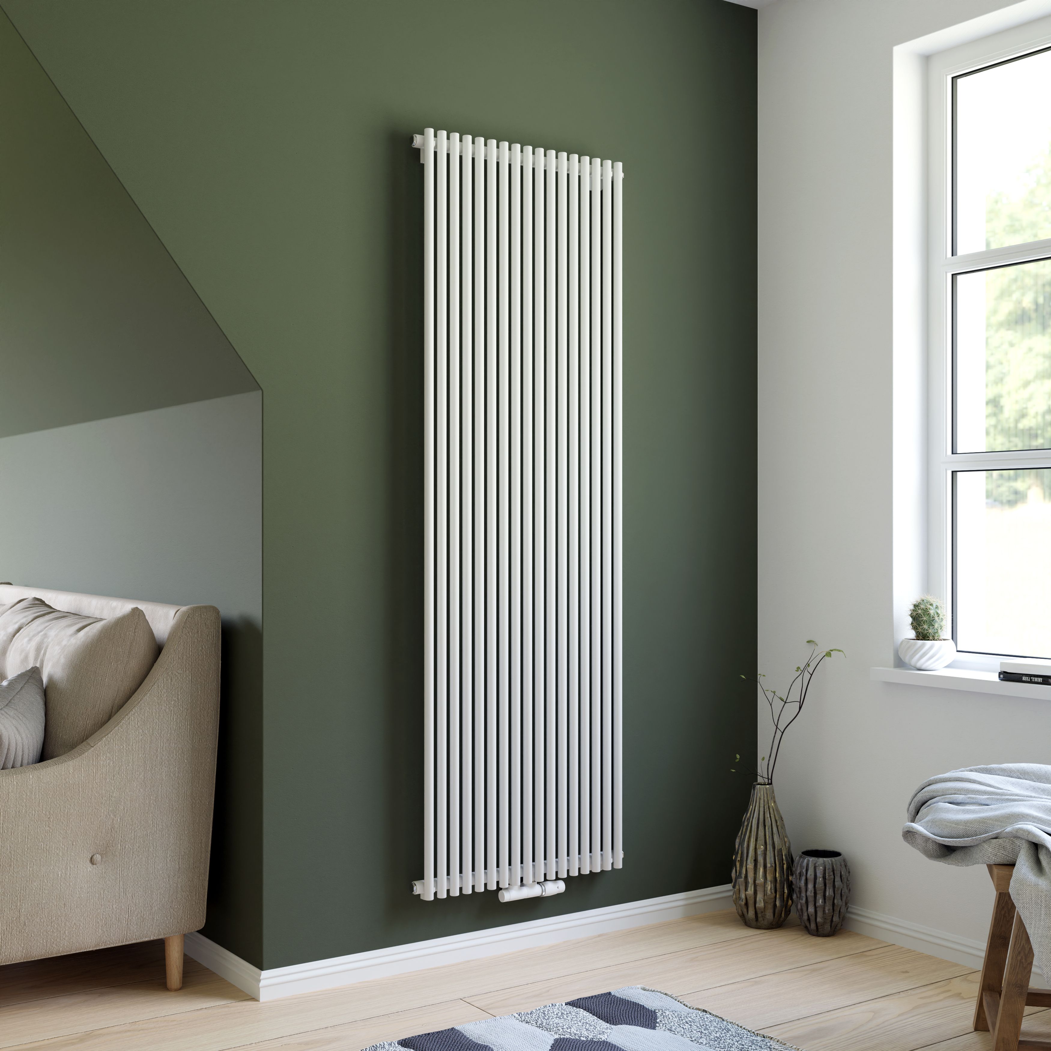 Ximax Gamba Satin white Vertical Designer Radiator, (W)610mm x (H)1800mm