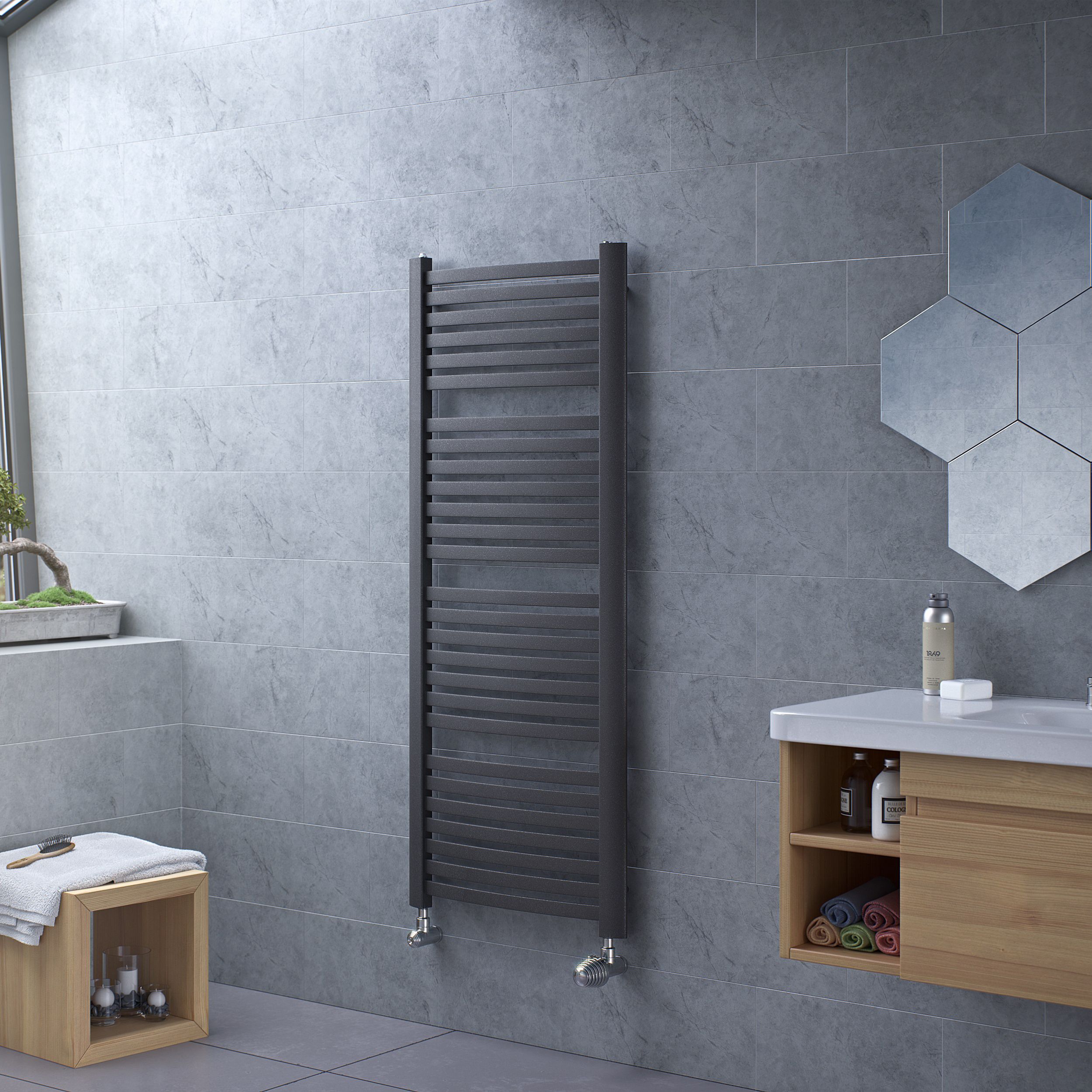 Ximax K4, Anthracite Vertical Curved Towel radiator (W)580mm x (H)1215mm