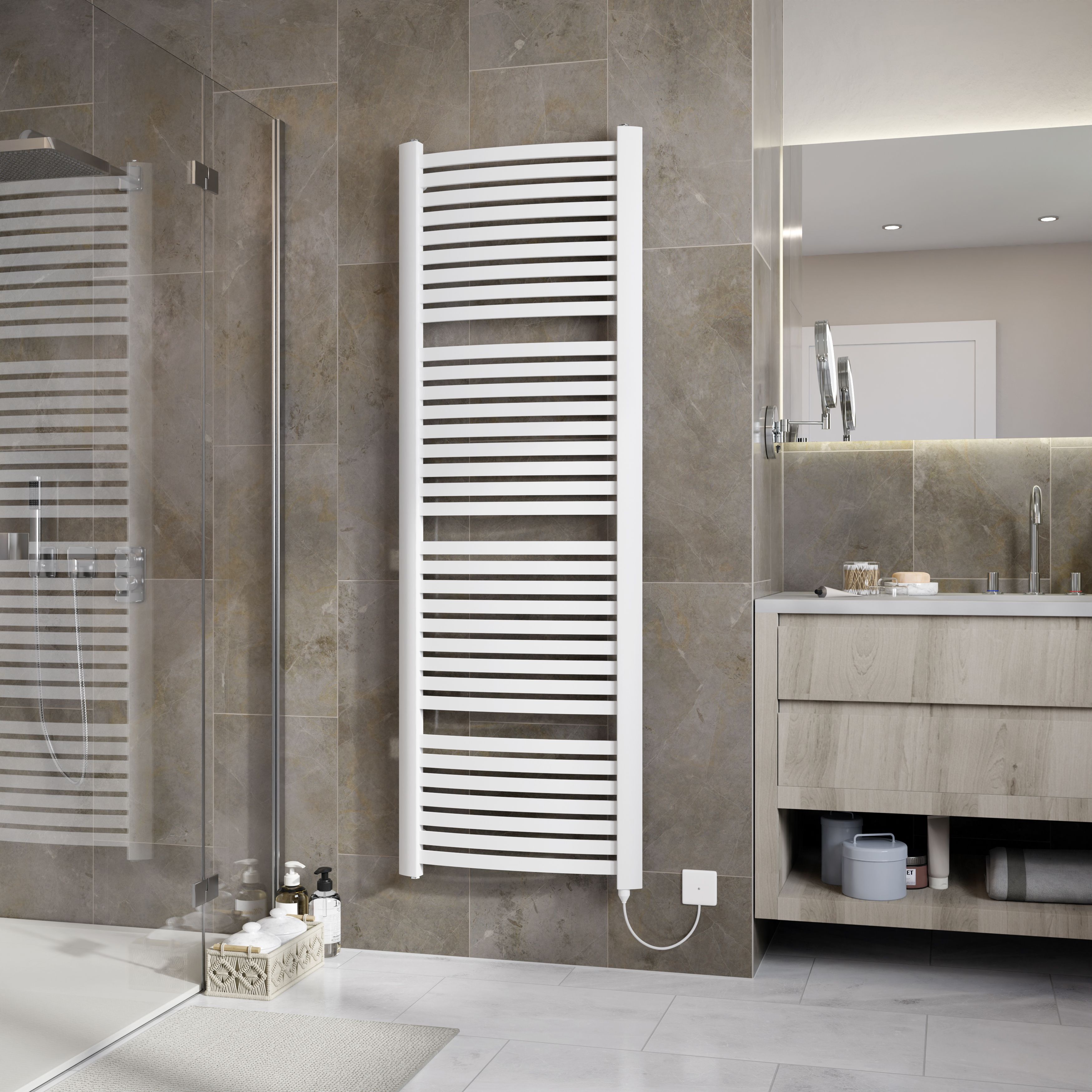 Ximax K4 Satin white Vertical Electric designer Radiator, (W)580mm x (H)1710mm