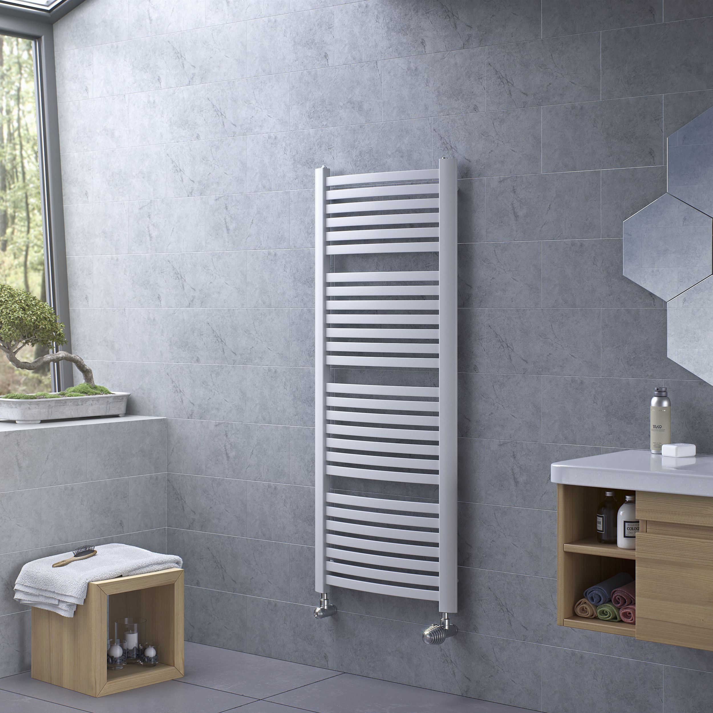 Ximax K4, White Vertical Curved Towel radiator (W)480mm x (H)765mm