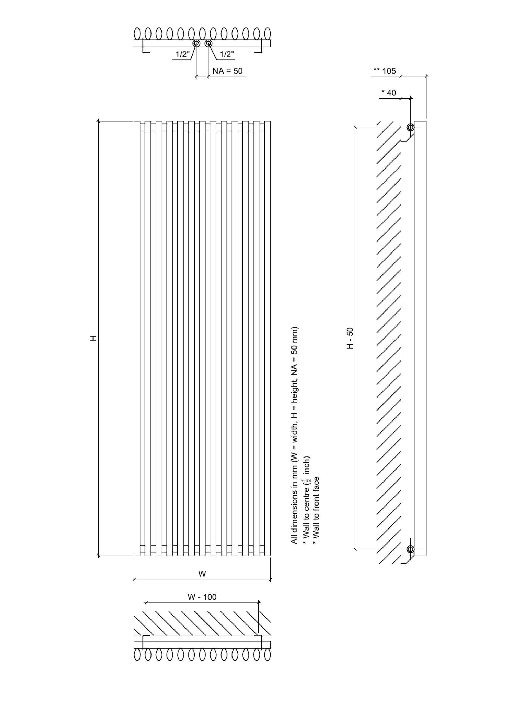 Ximax K4, White Vertical Curved Towel radiator (W)580mm x (H)1710mm