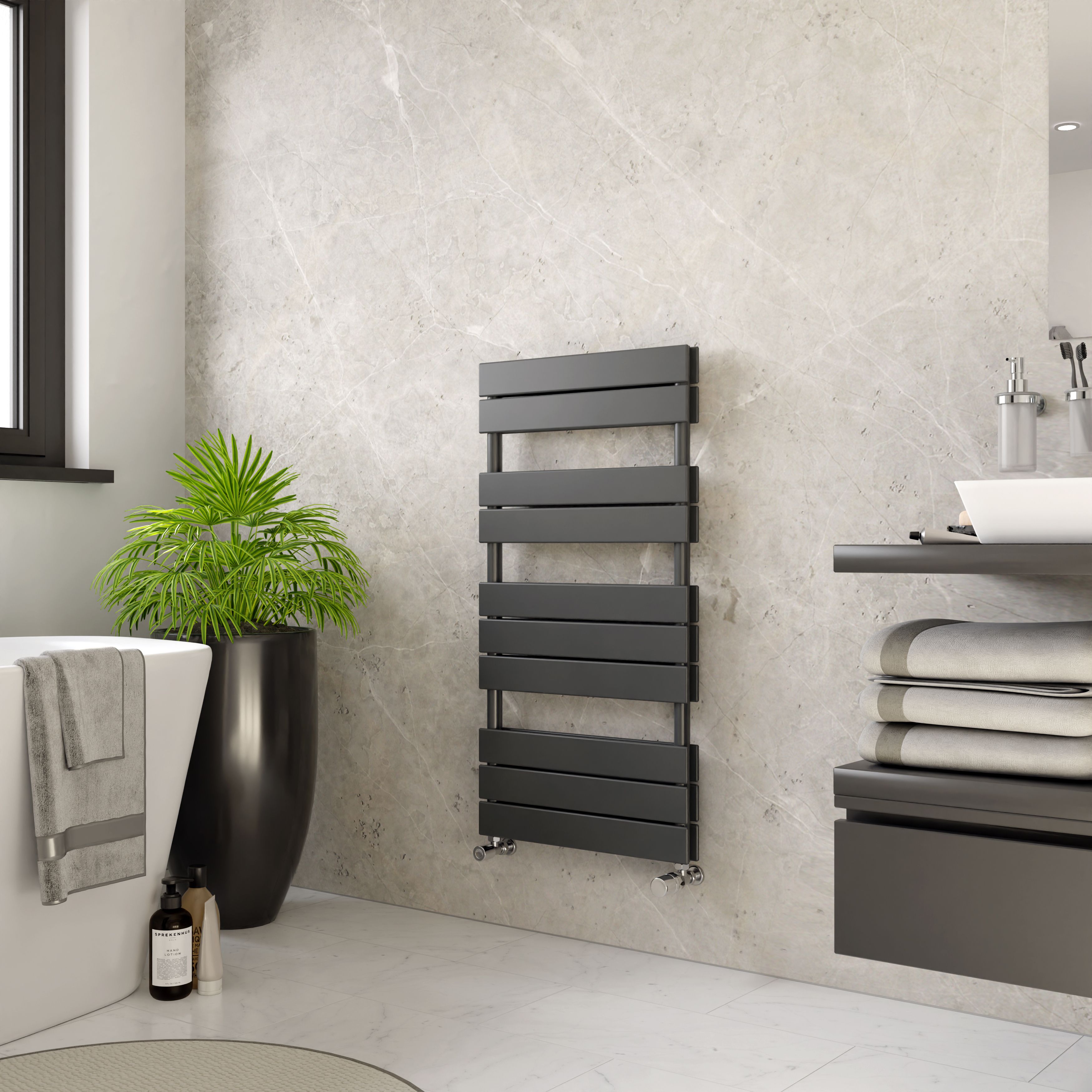 Ximax P2 Duplex, Anthracite Vertical Flat Towel radiator (W)500mm x (H)970mm