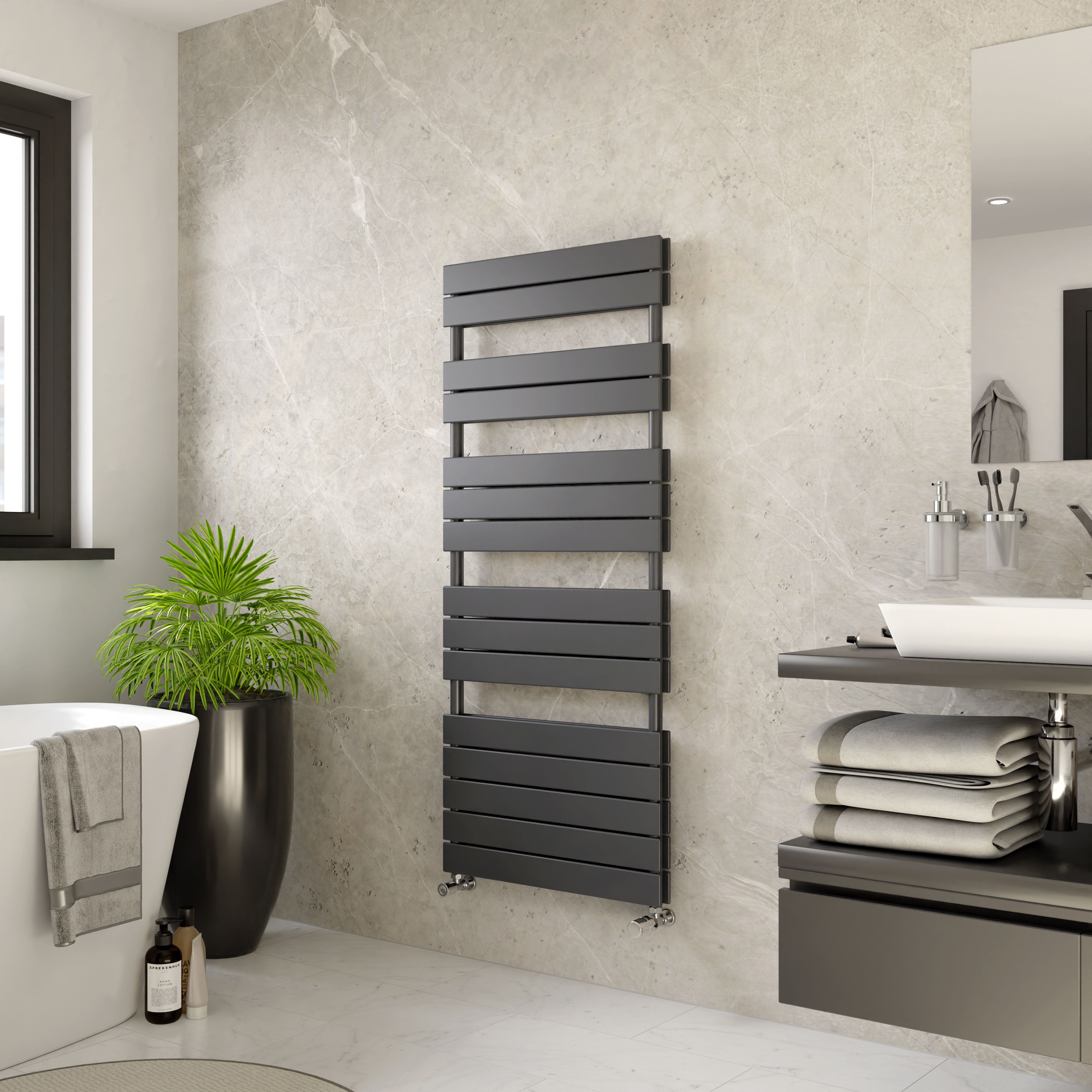 Ximax P2 Duplex, Anthracite Vertical Flat Towel radiator (W)600mm x (H)1420mm