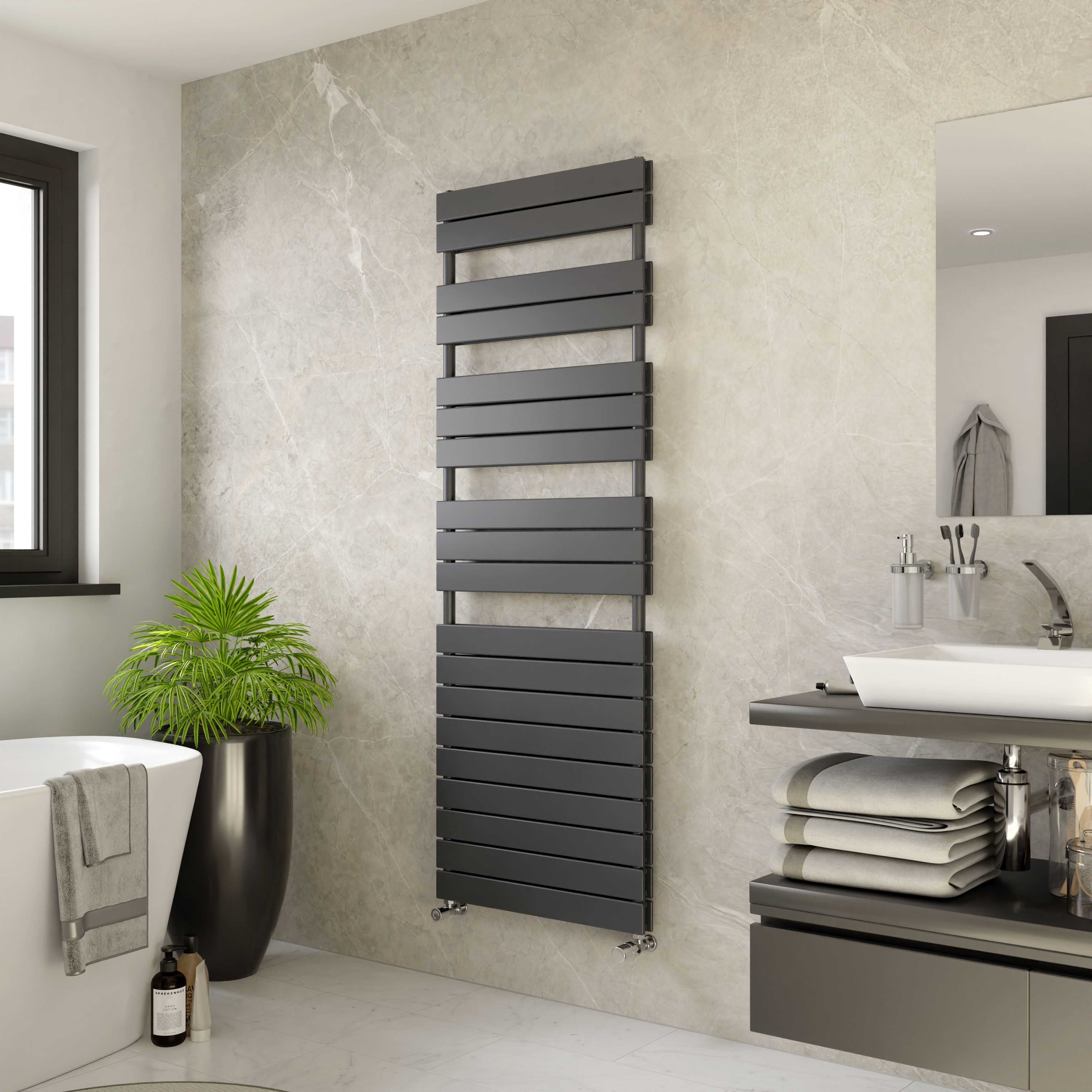 Ximax P2 Duplex, Anthracite Vertical Flat Towel radiator (W)600mm x (H)1720mm