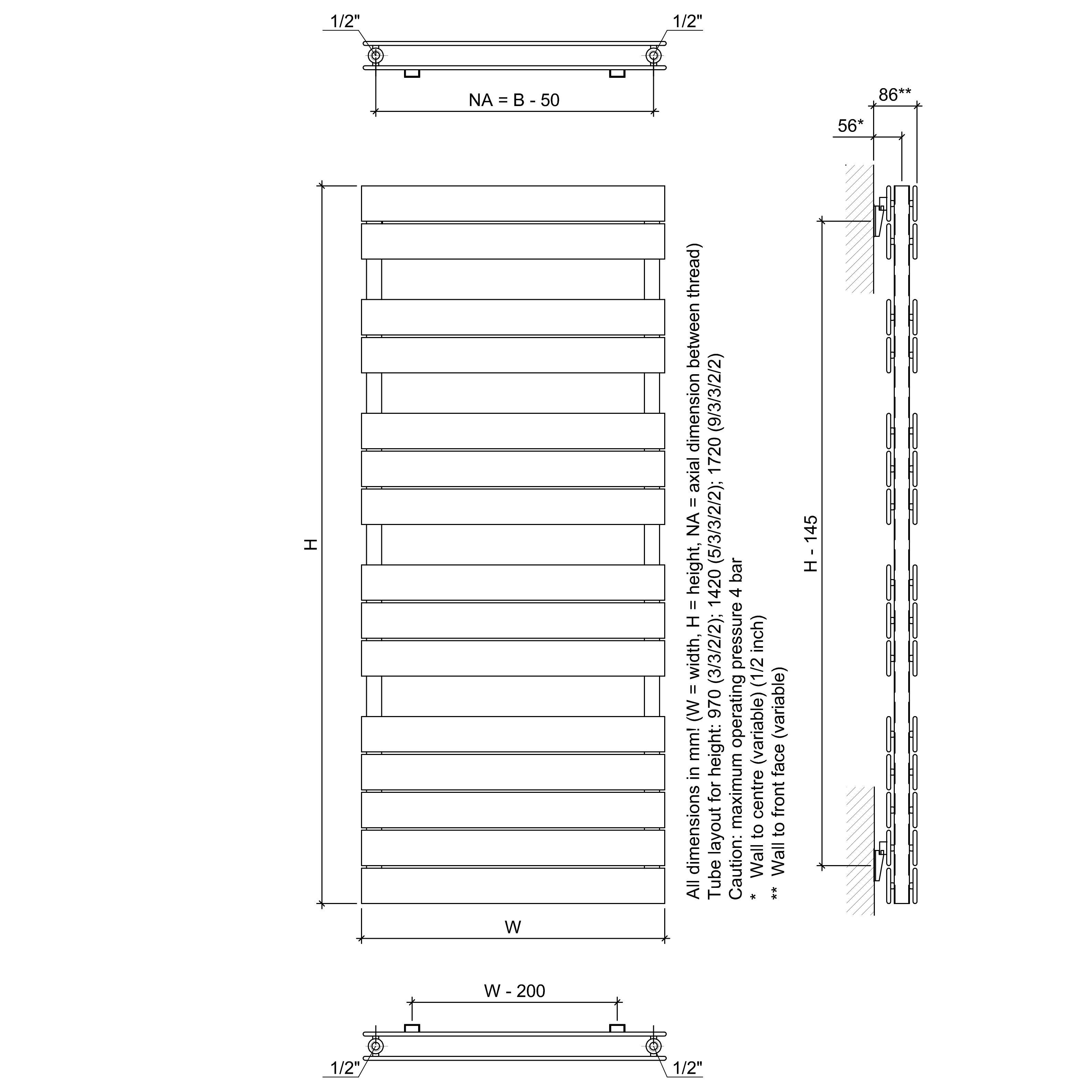 Ximax P2 Duplex, White Vertical Towel radiator (W)600mm x (H)1720mm
