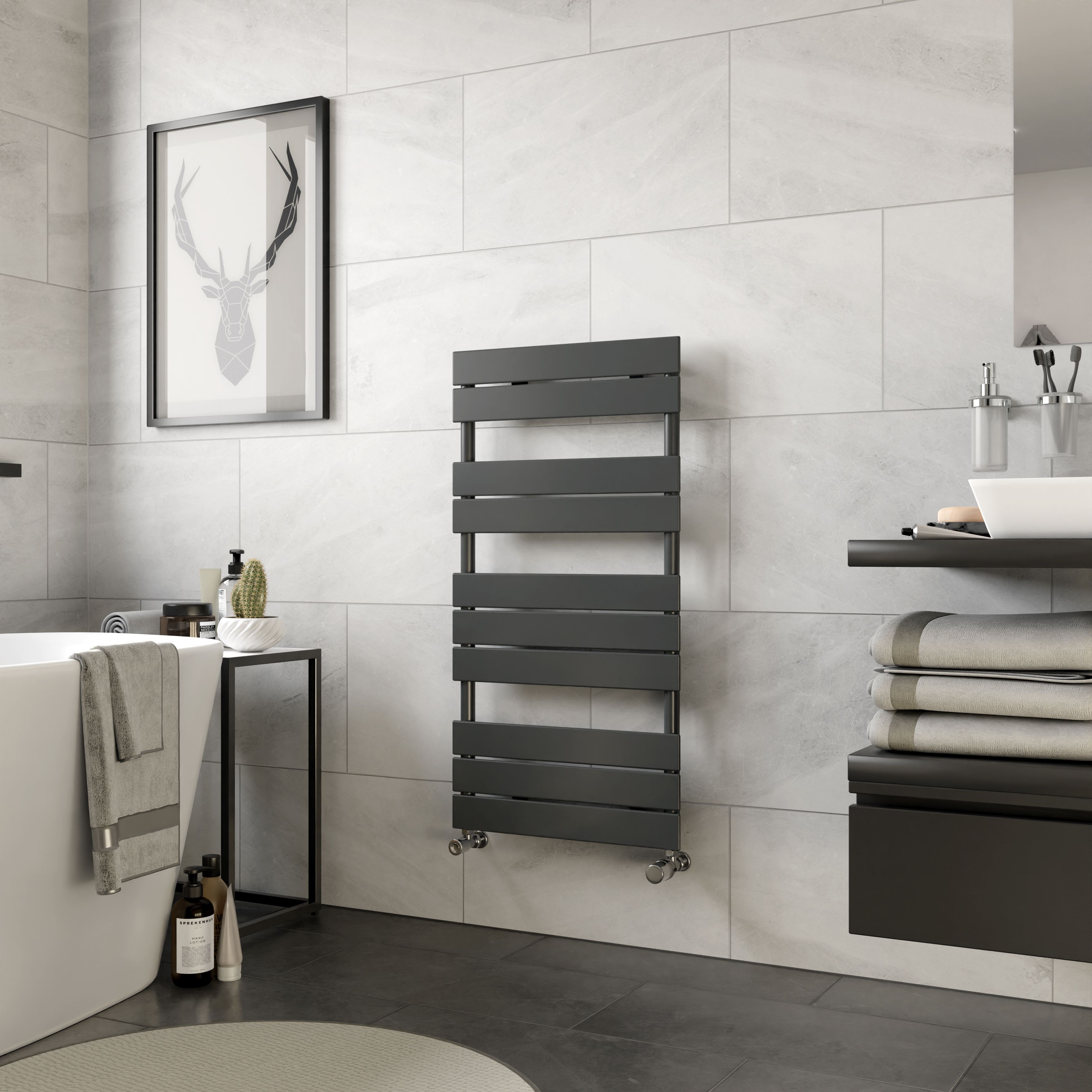 Ximax P2 Satin anthracite Vertical Designer Radiator, (W)500mm x (H)970mm