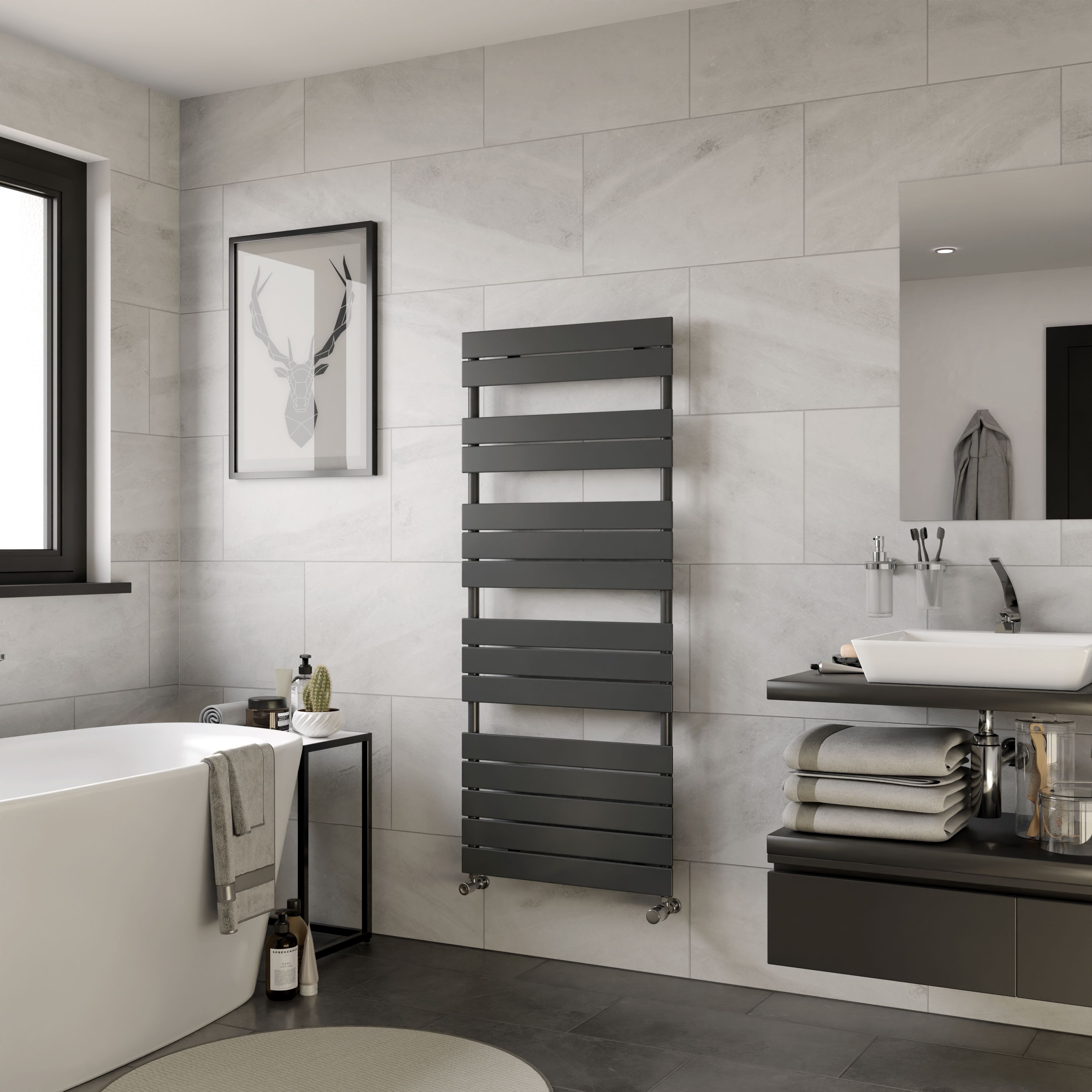 Ximax P2 Satin anthracite Vertical Designer Radiator, (W)600mm x (H)1420mm