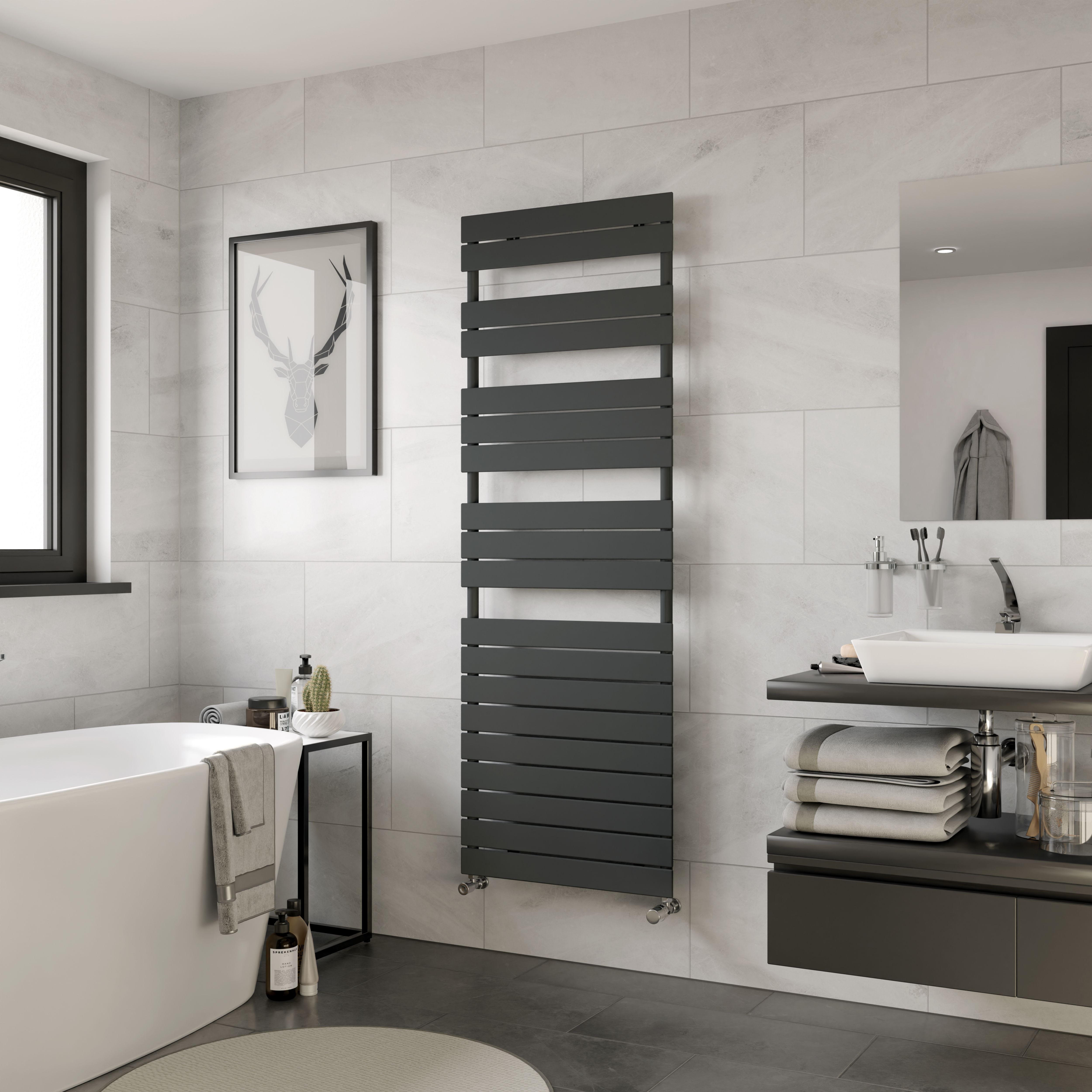 Ximax P2 Satin anthracite Vertical Designer Radiator, (W)600mm x (H)1720mm