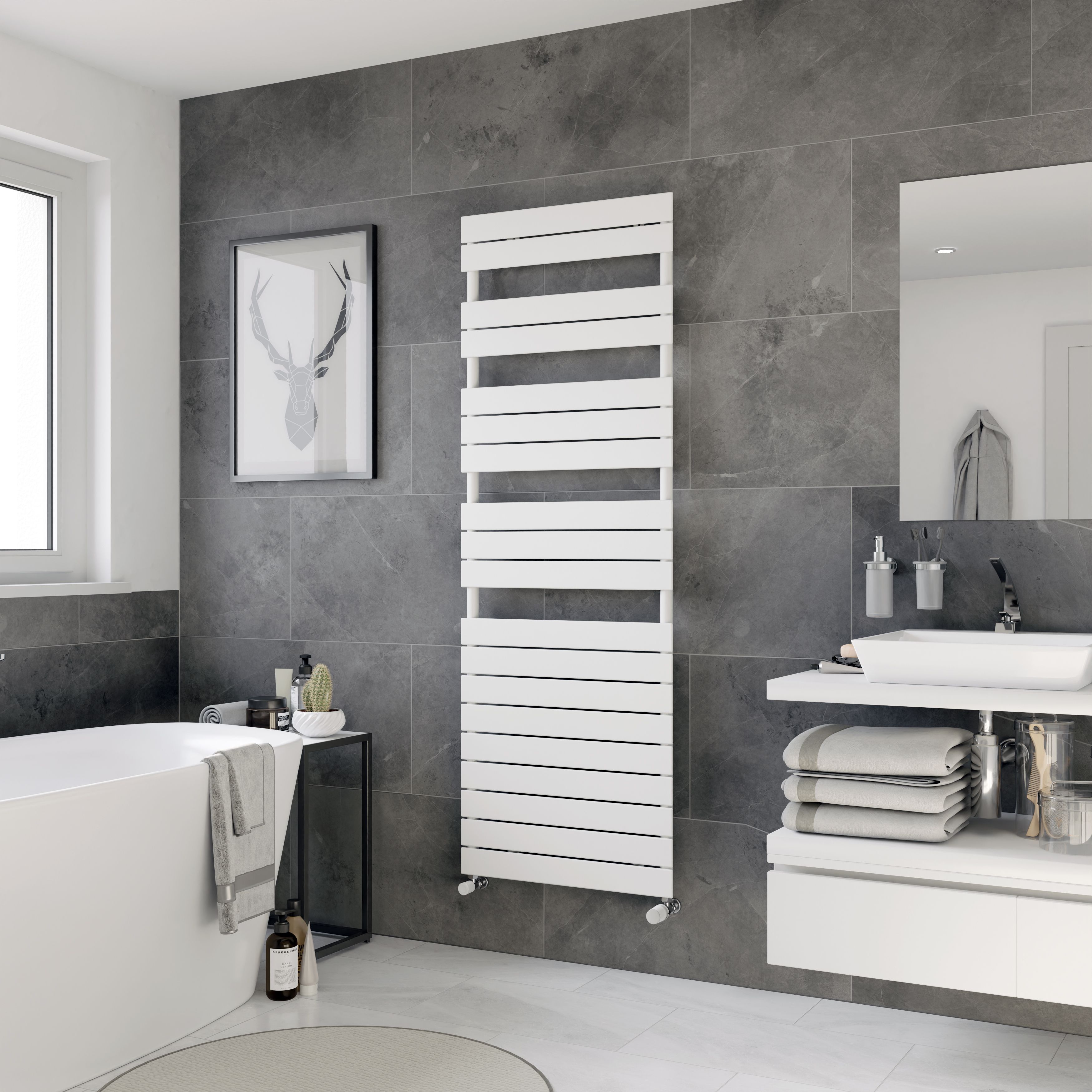 Ximax P2 Satin white Vertical Designer towel warmer Radiator, (W)600mm x (H)1720mm