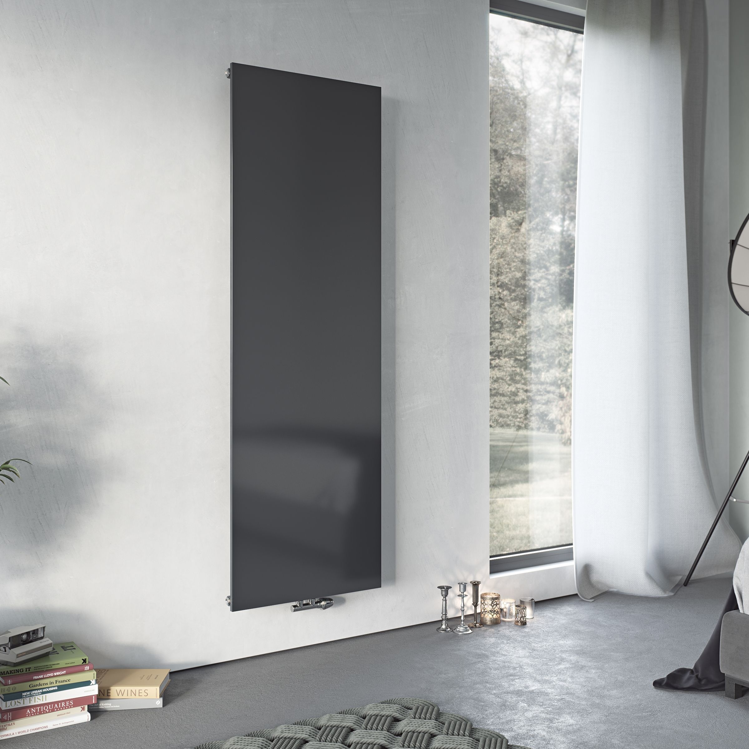 Ximax Vertiplan Anthracite Vertical Designer Radiator, (W)445mm x (H)1500mm