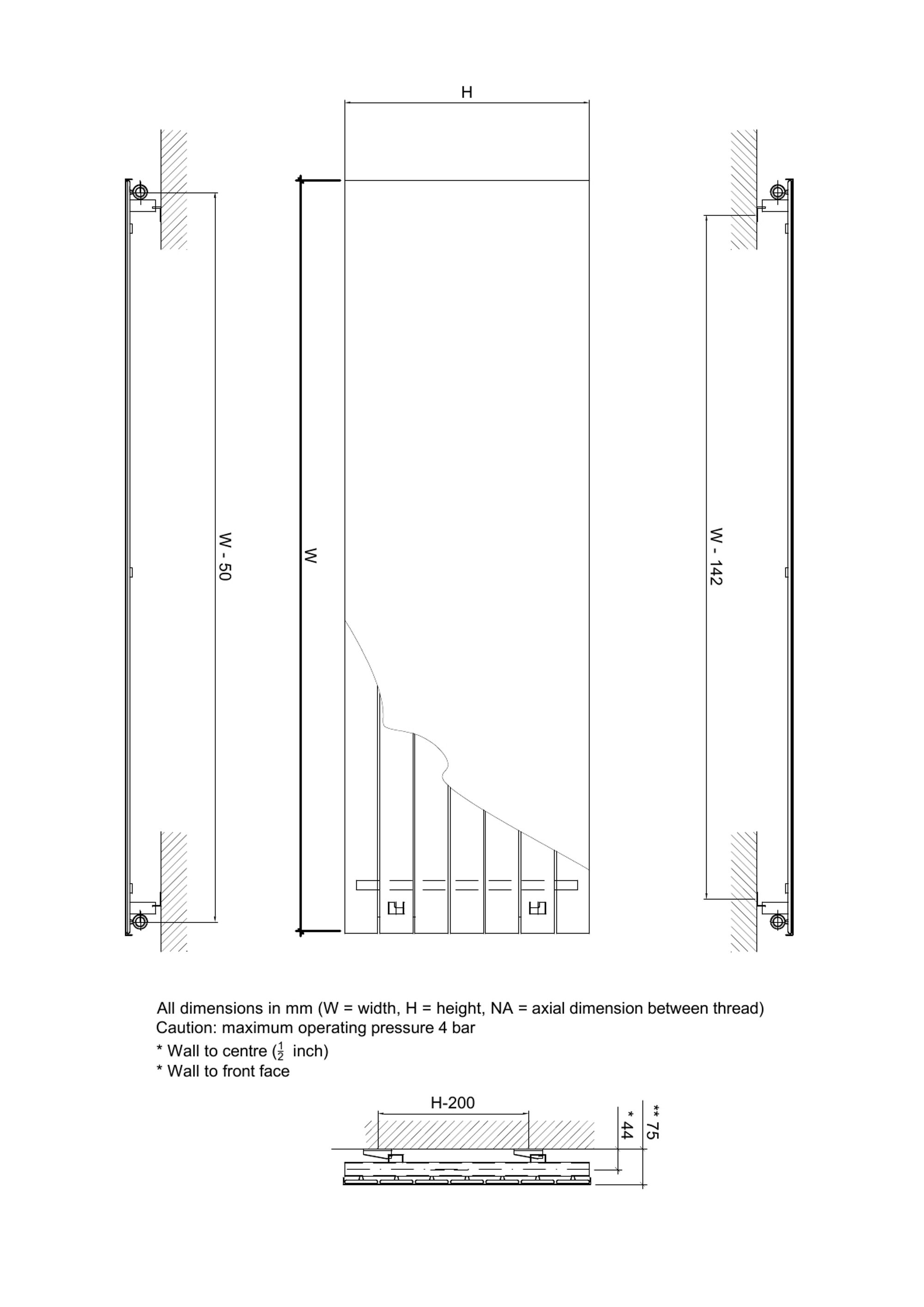 Ximax Vertiplan Silver effect Vertical Designer Radiator, (W)445mm x (H)1800mm