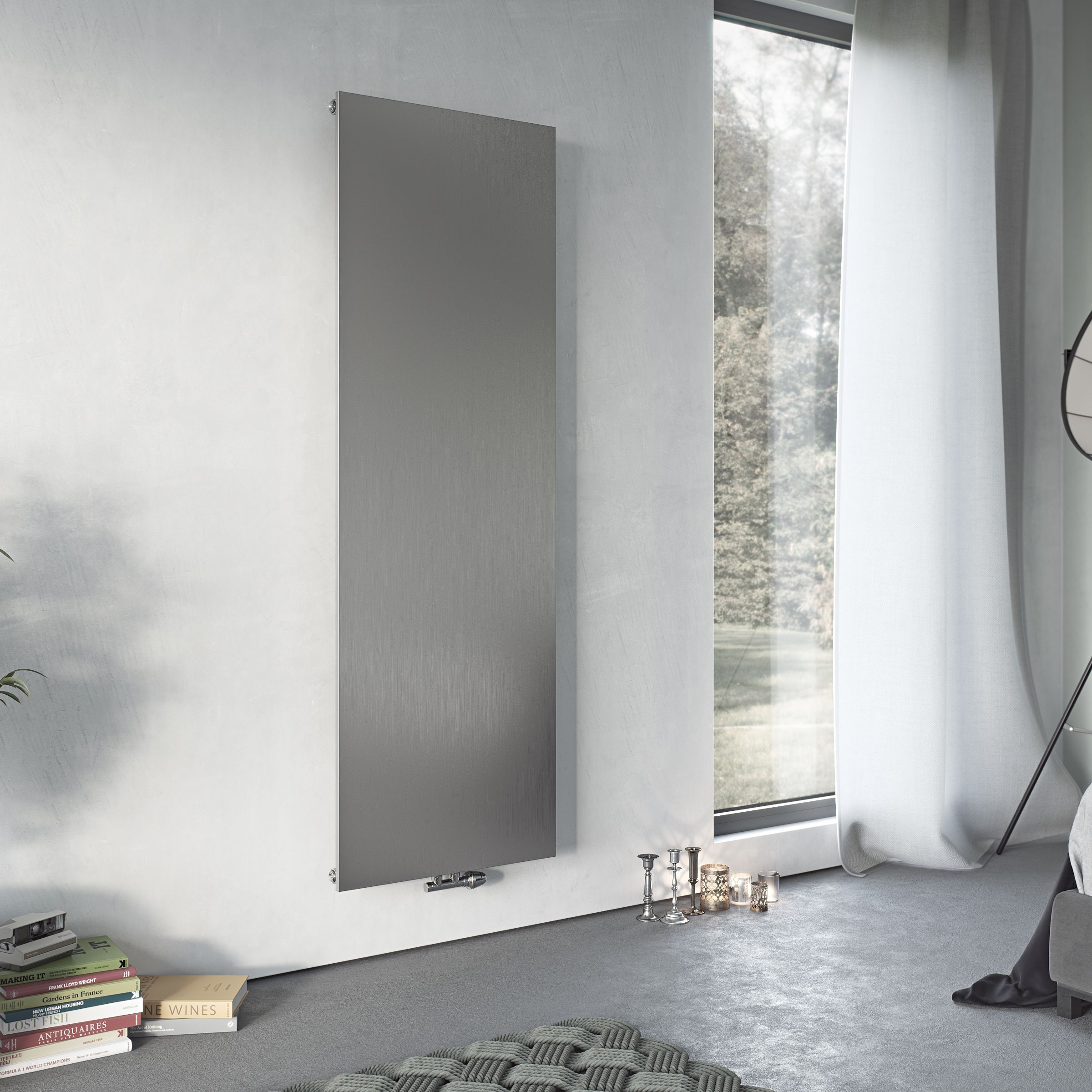 Ximax Vertiplan Silver effect Vertical Designer Radiator, (W)445mm x (H)1800mm