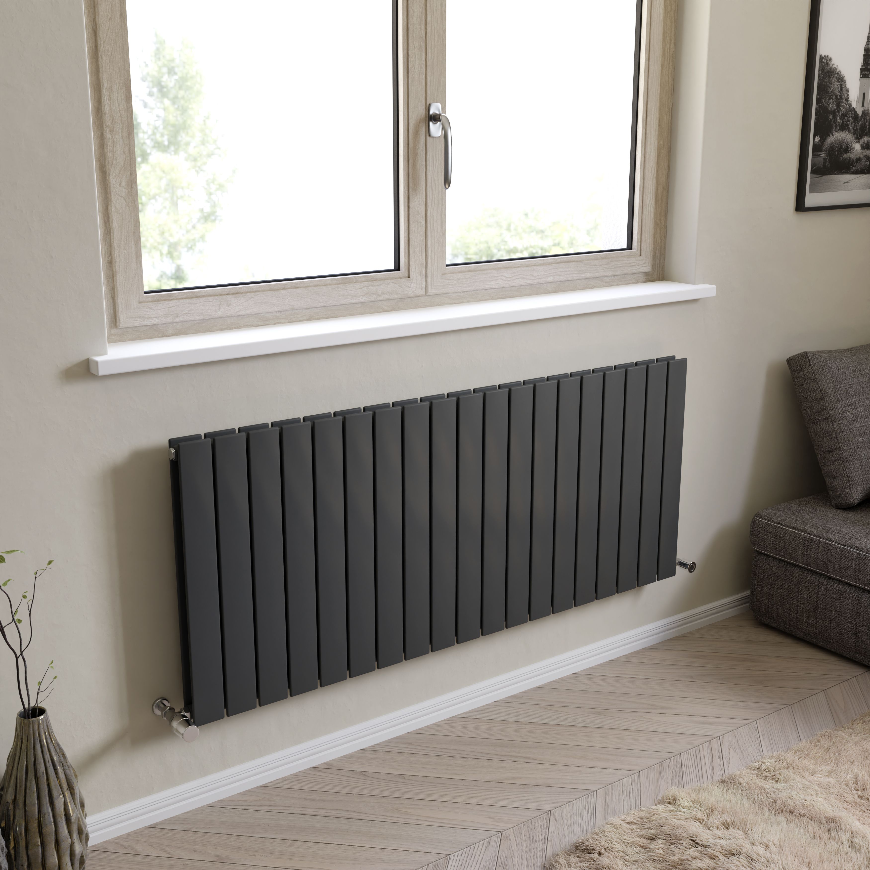 Ximax Vertirad Duplex Satin anthracite Horizontal Designer panel Radiator, (W)1420mm x (H)600mm