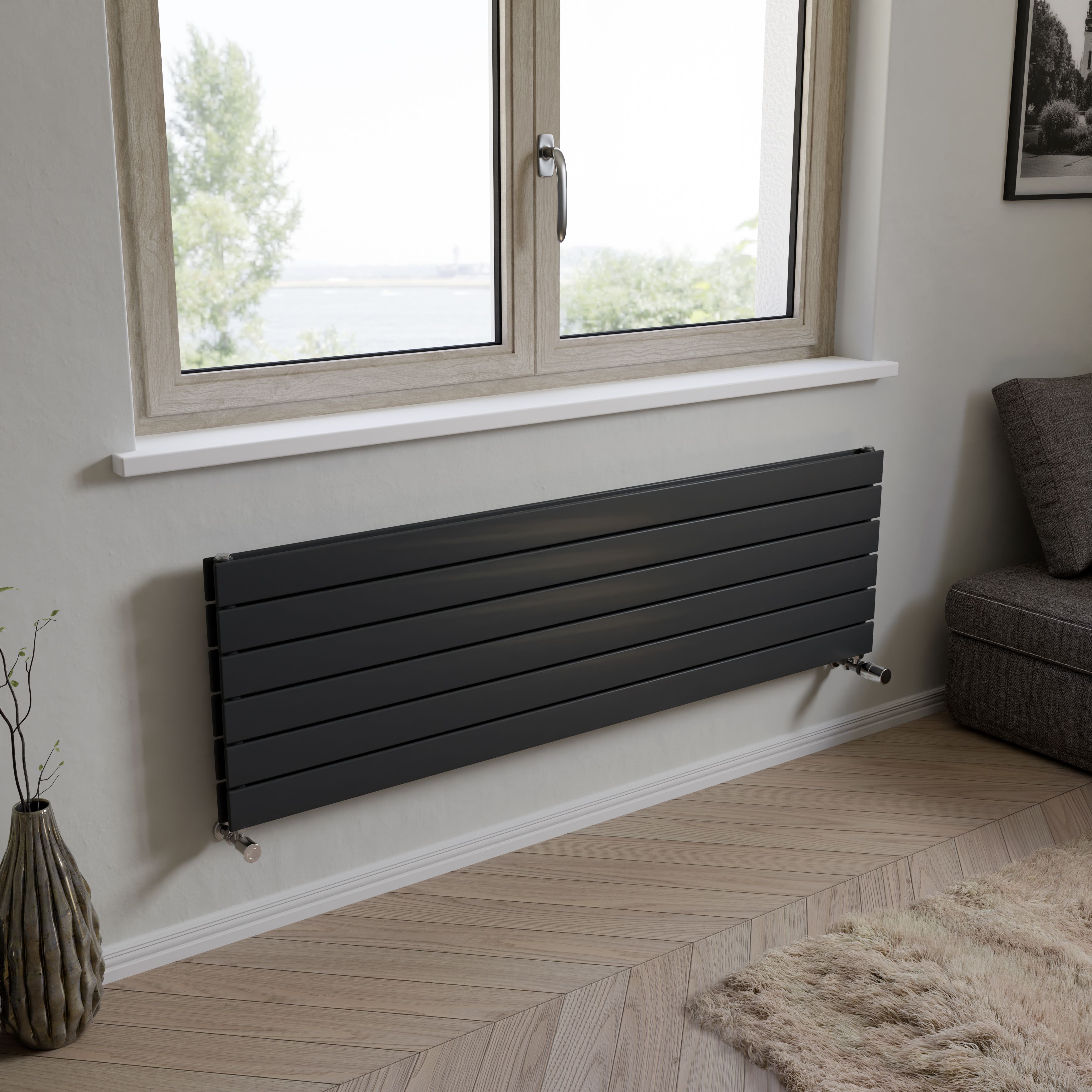 Ximax Vertirad Duplex Satin anthracite Horizontal Designer panel Radiator, (W)1500mm x (H)445mm