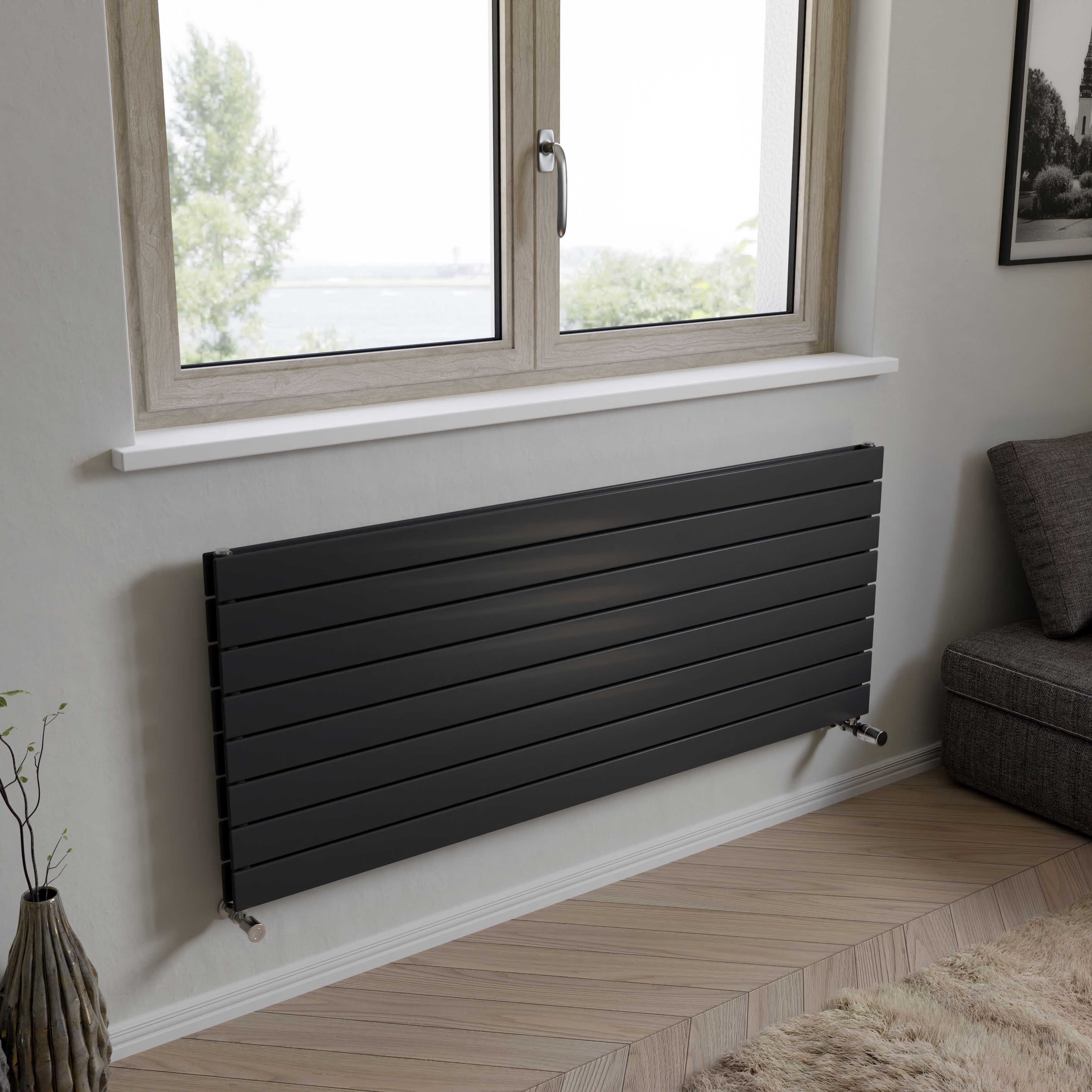 Ximax Vertirad Duplex Satin anthracite Horizontal Designer panel Radiator, (W)1500mm x (H)595mm