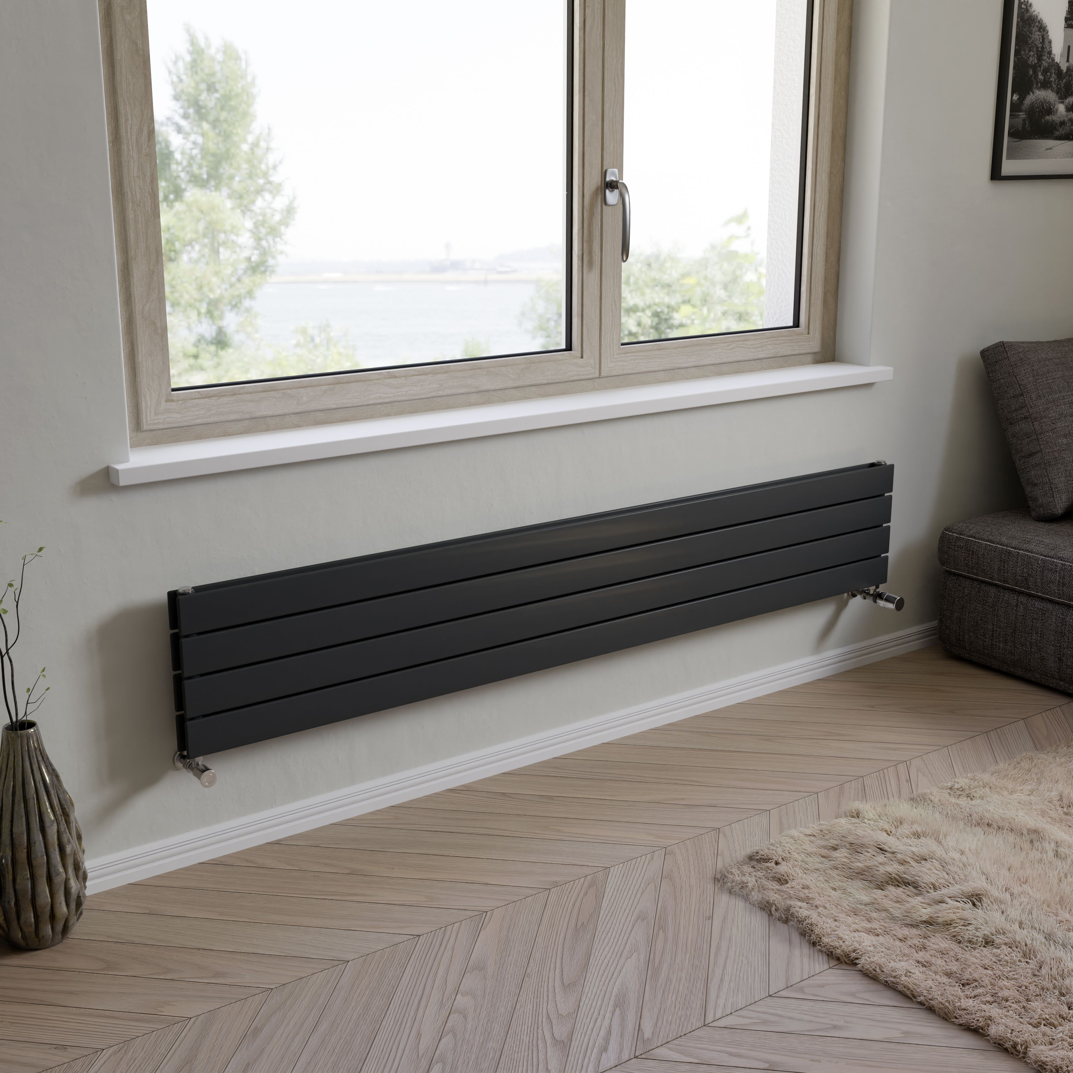 Ximax Vertirad Duplex Satin anthracite Horizontal Designer panel Radiator, (W)1800mm x (H)295mm
