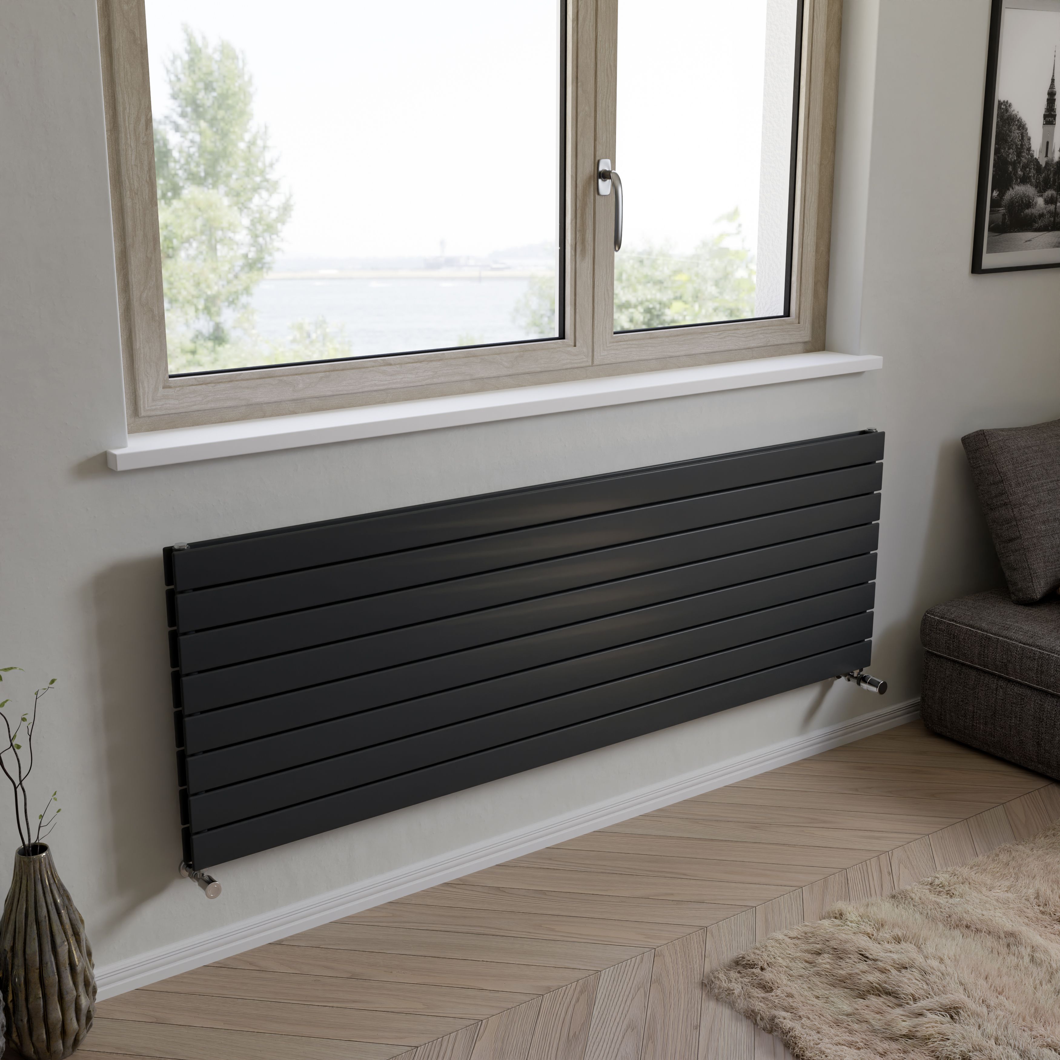 Ximax Vertirad Duplex Satin anthracite Horizontal Designer panel Radiator, (W)1800mm x (H)595mm